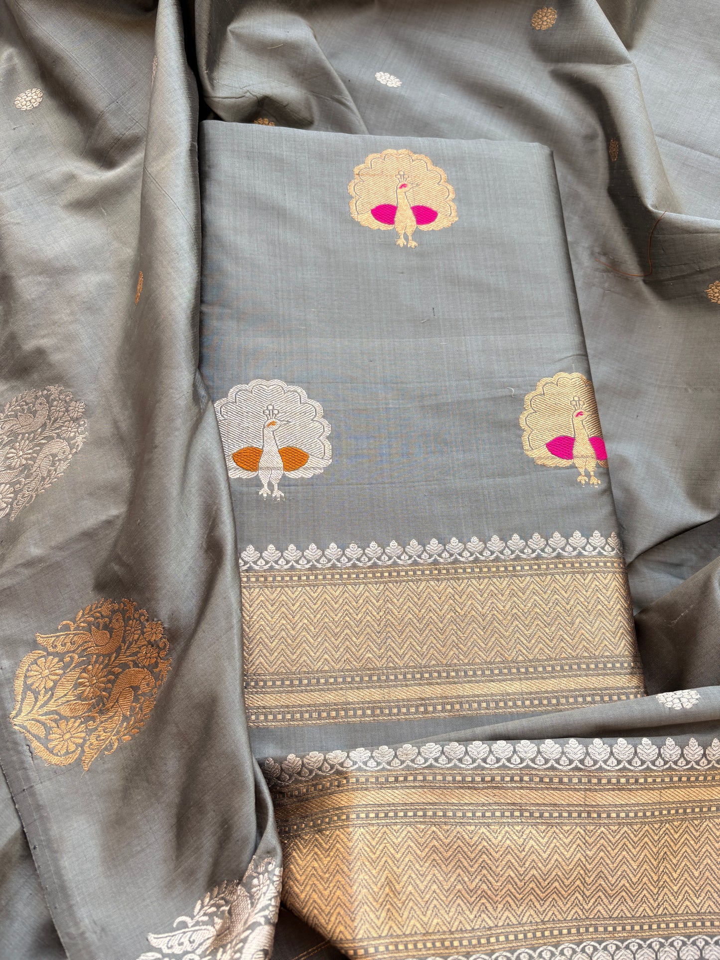 Grey katan by katan silk kadhwa suit set