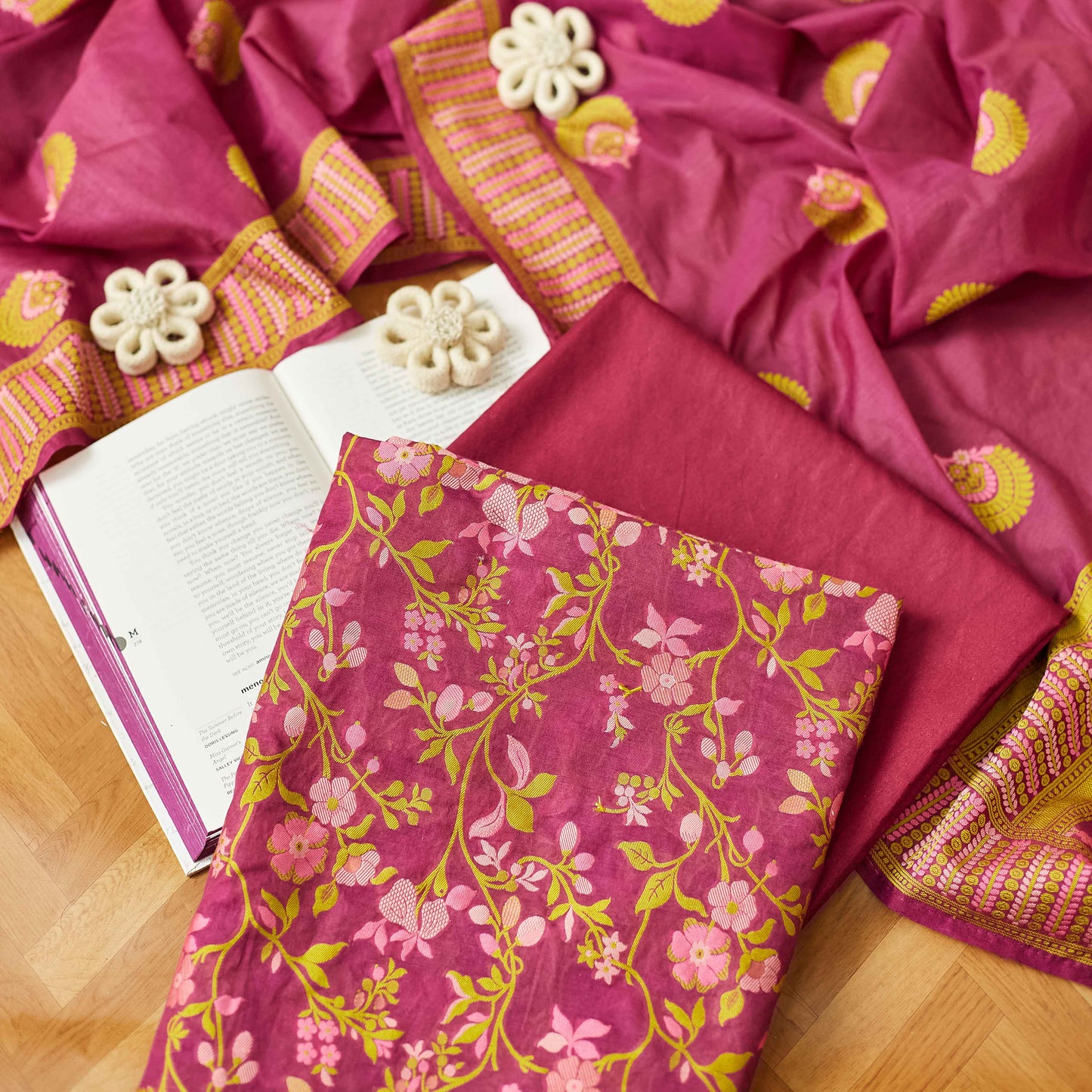 Wine chanderi tilfi weaving 3 piece suit set
