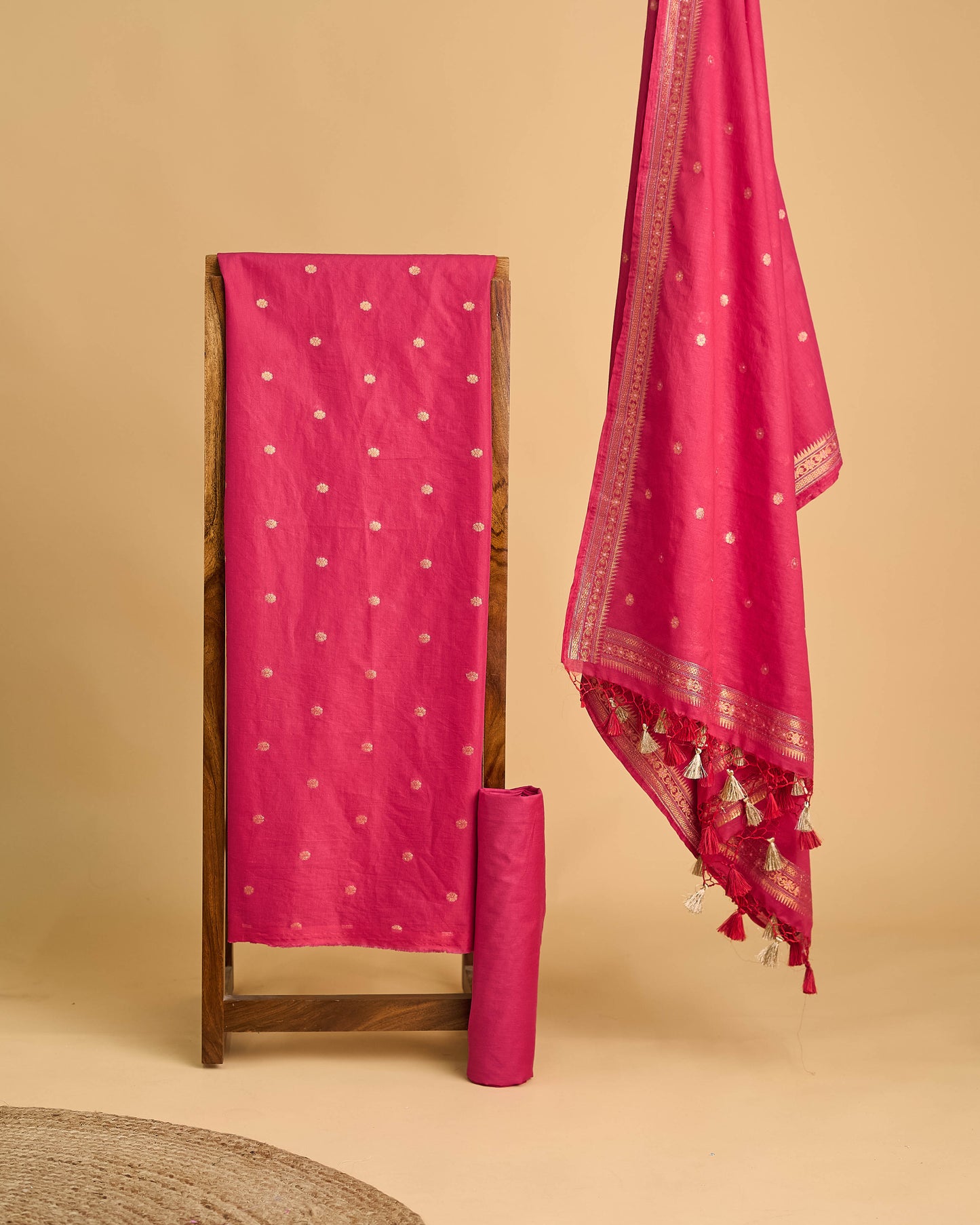 Red jamdani weaving 3 piece suit set