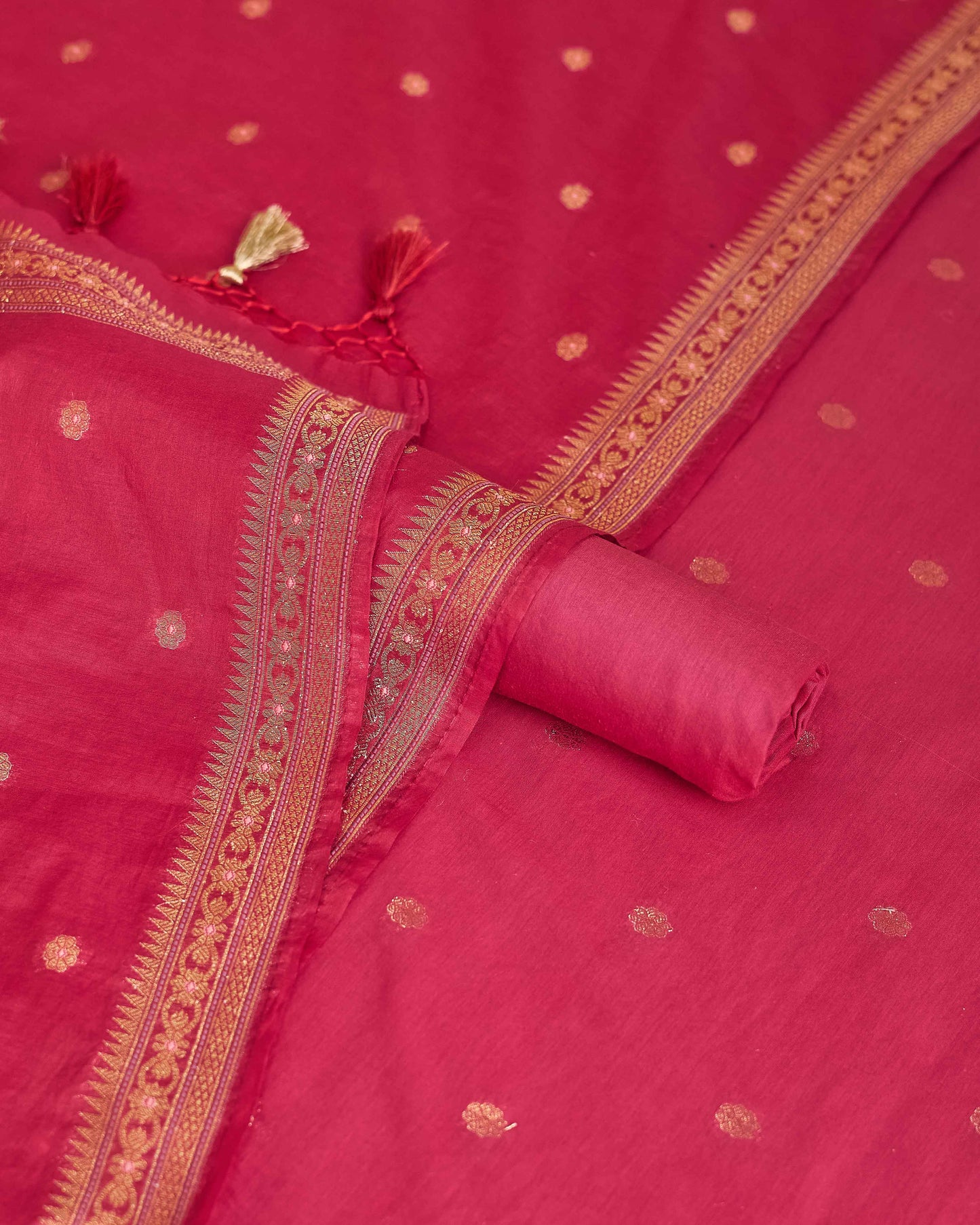 Red jamdani weaving 3 piece suit set