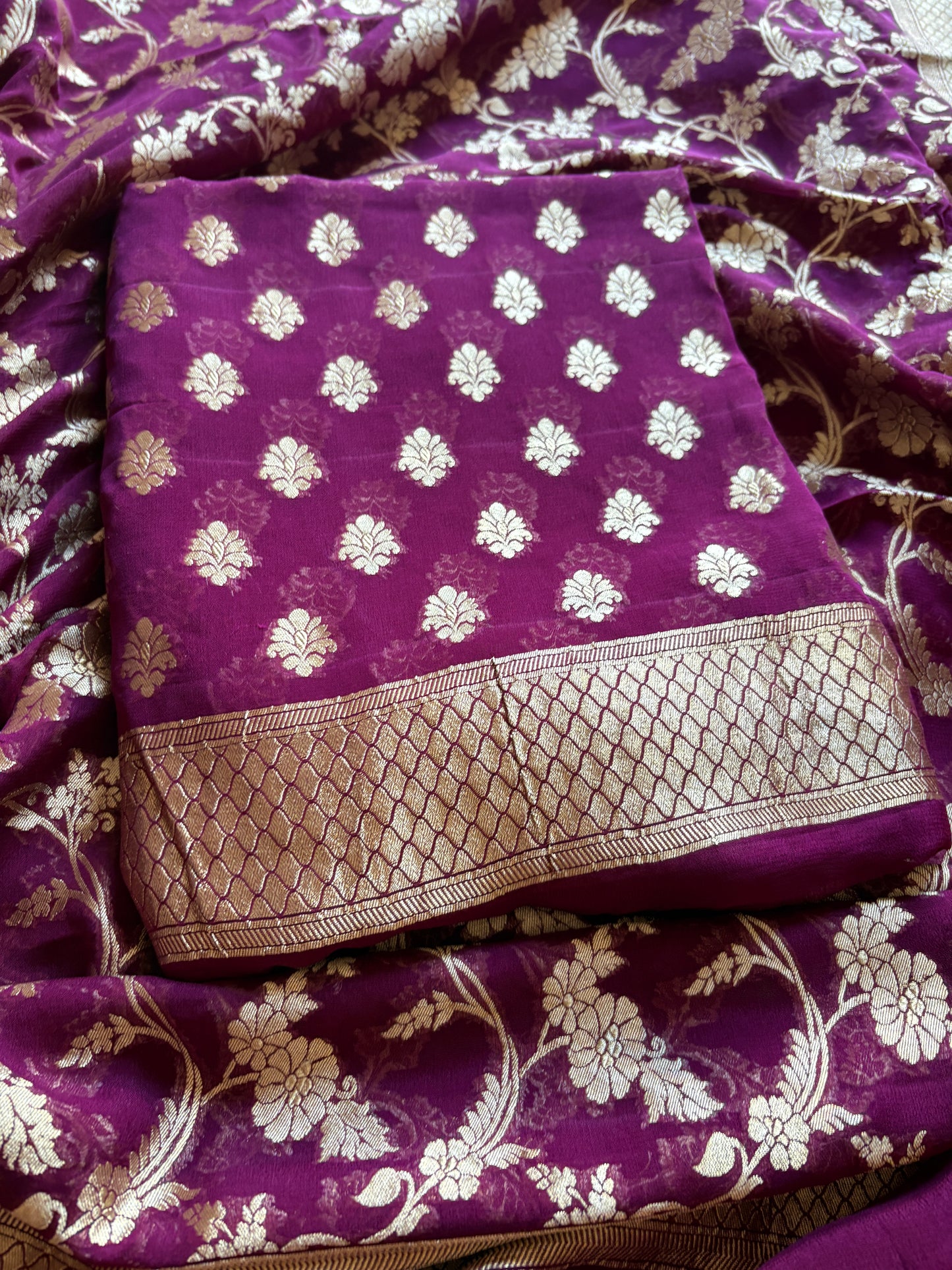 Magenta Khaddi georgette 3 piece suit set