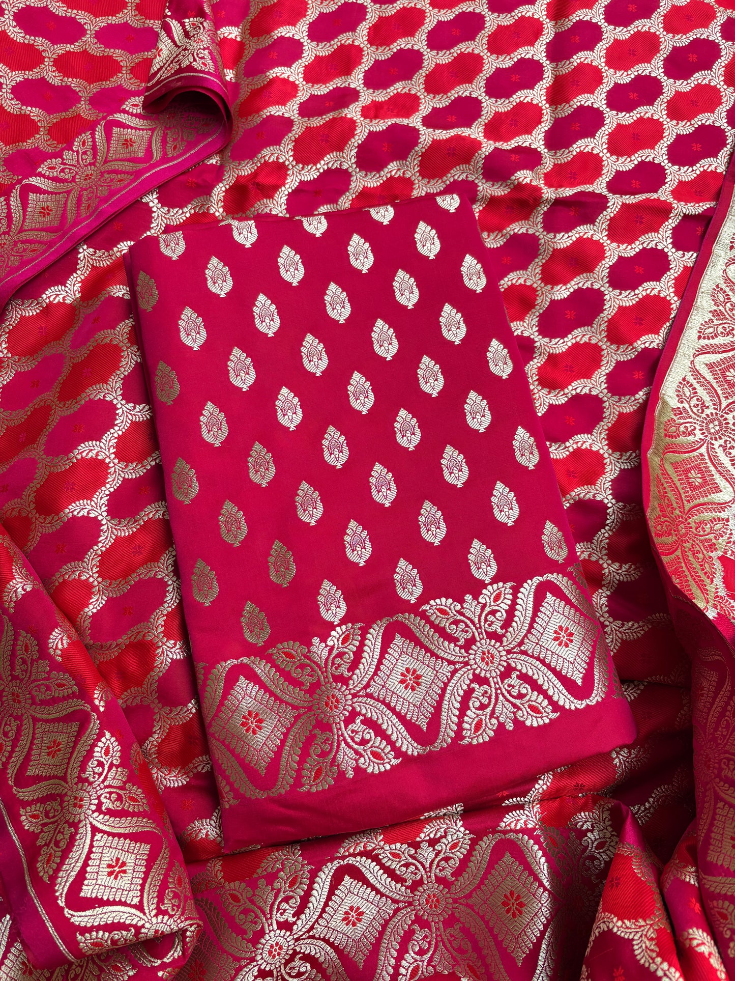 Red pink mashru silk suit set