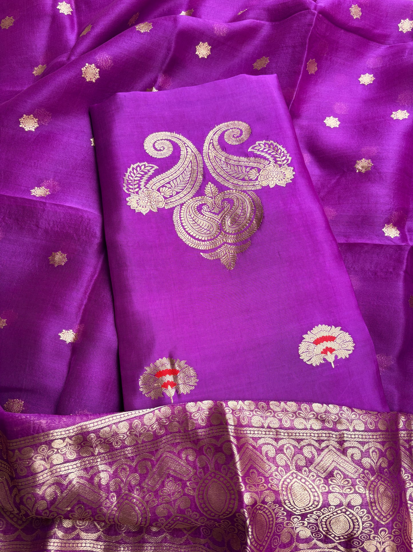 Magenta mango silk kadhwa suit set