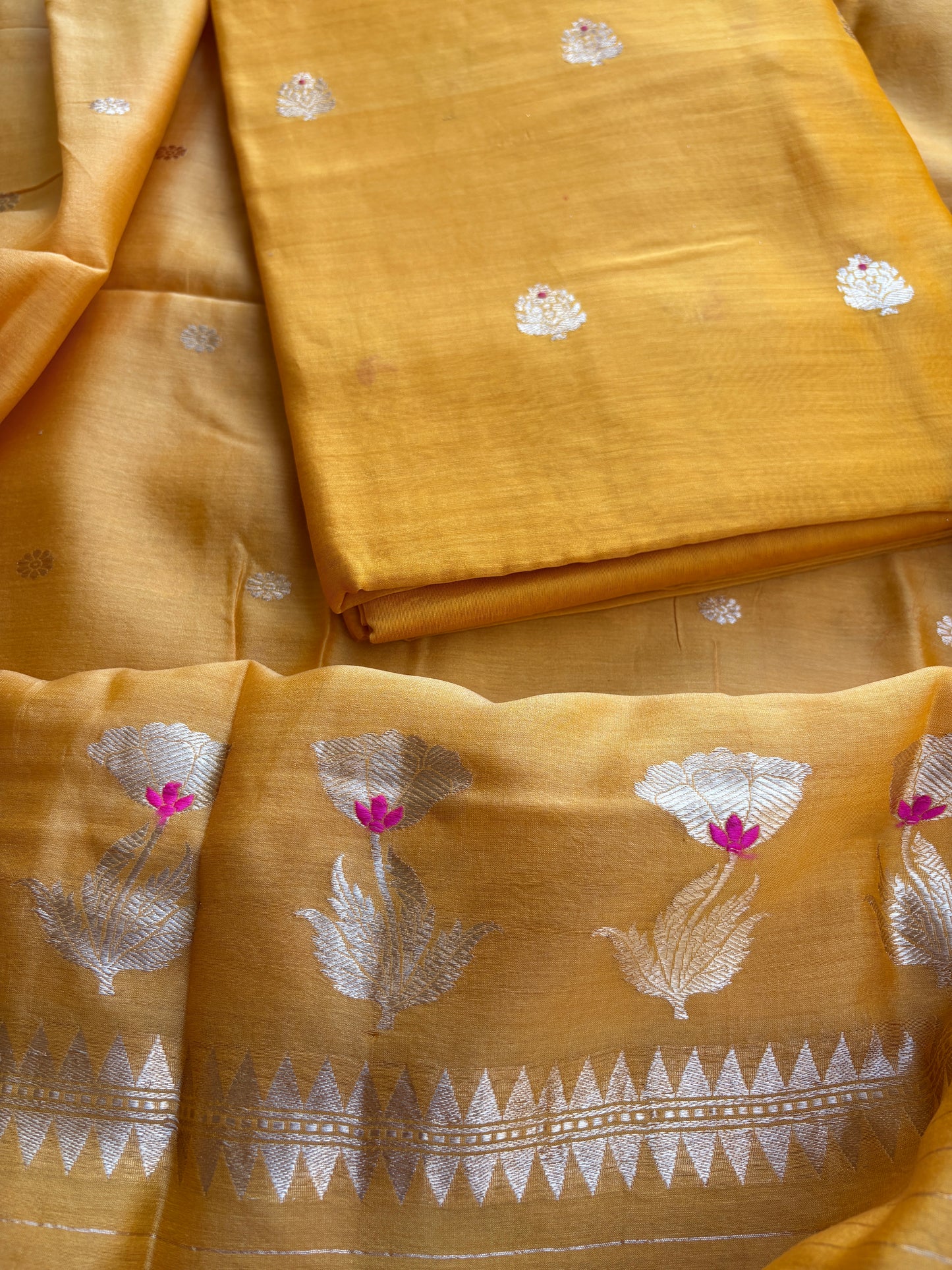 Yellow handloom kadhwa suit set