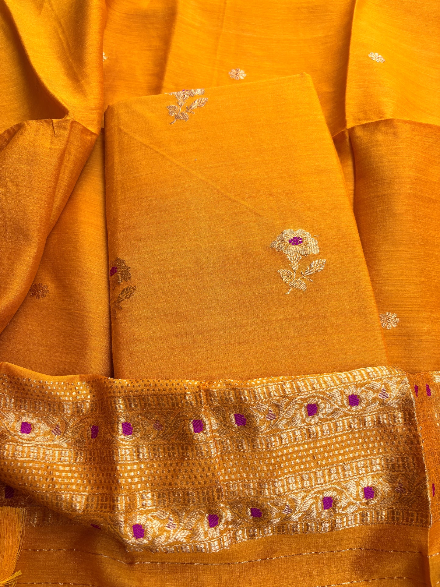 Yellow mustard moonga silk 3 piece suit set