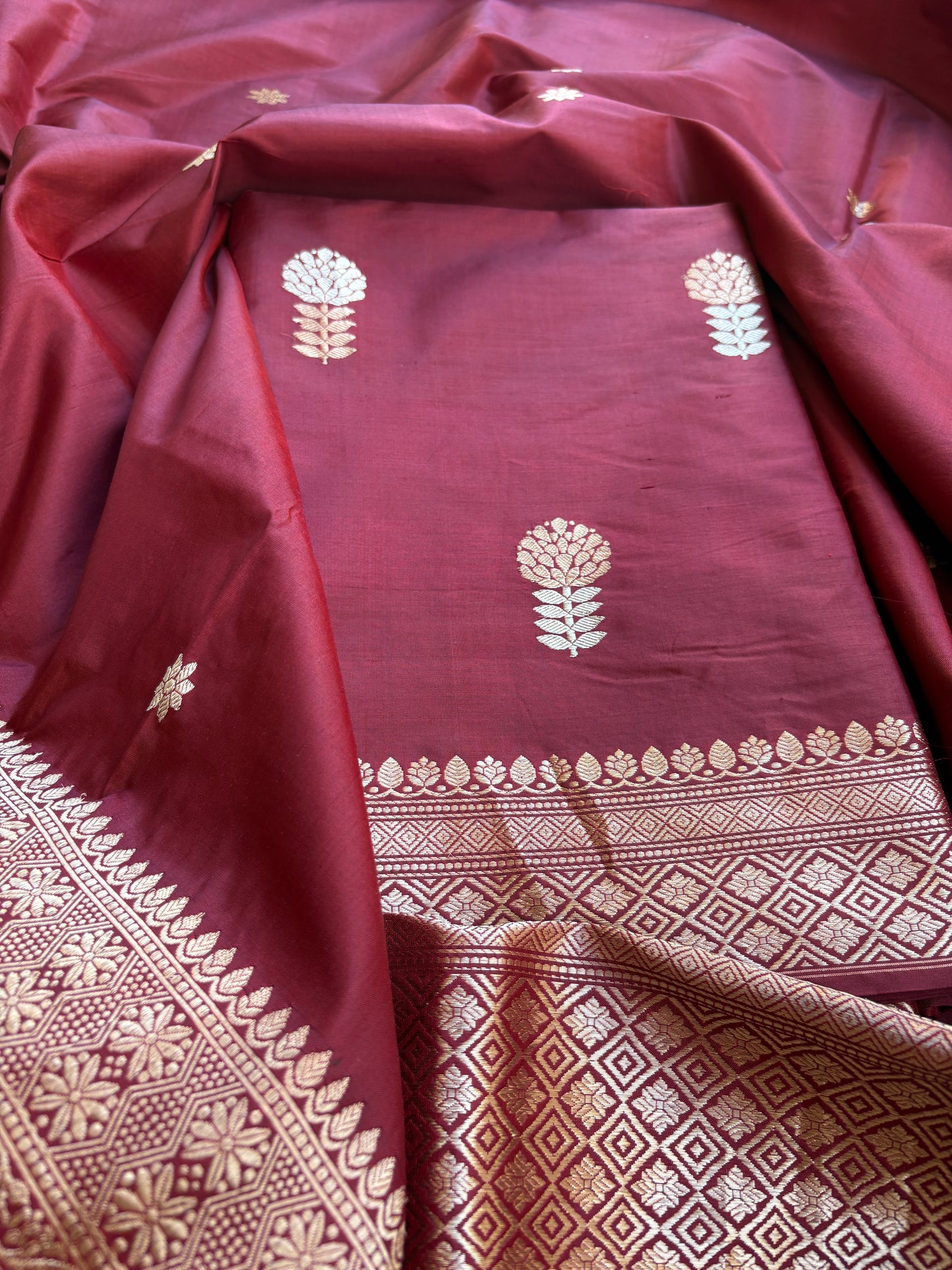 Maroon katan by katan kadhwa silk suit