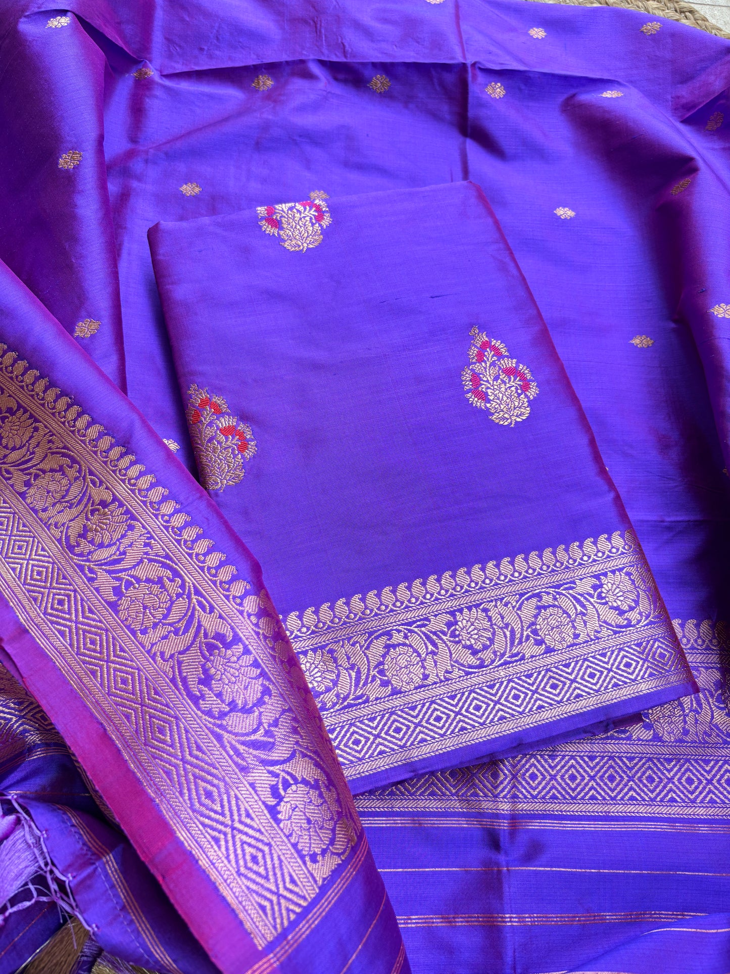 Purple dhoop chau katan silk suit set