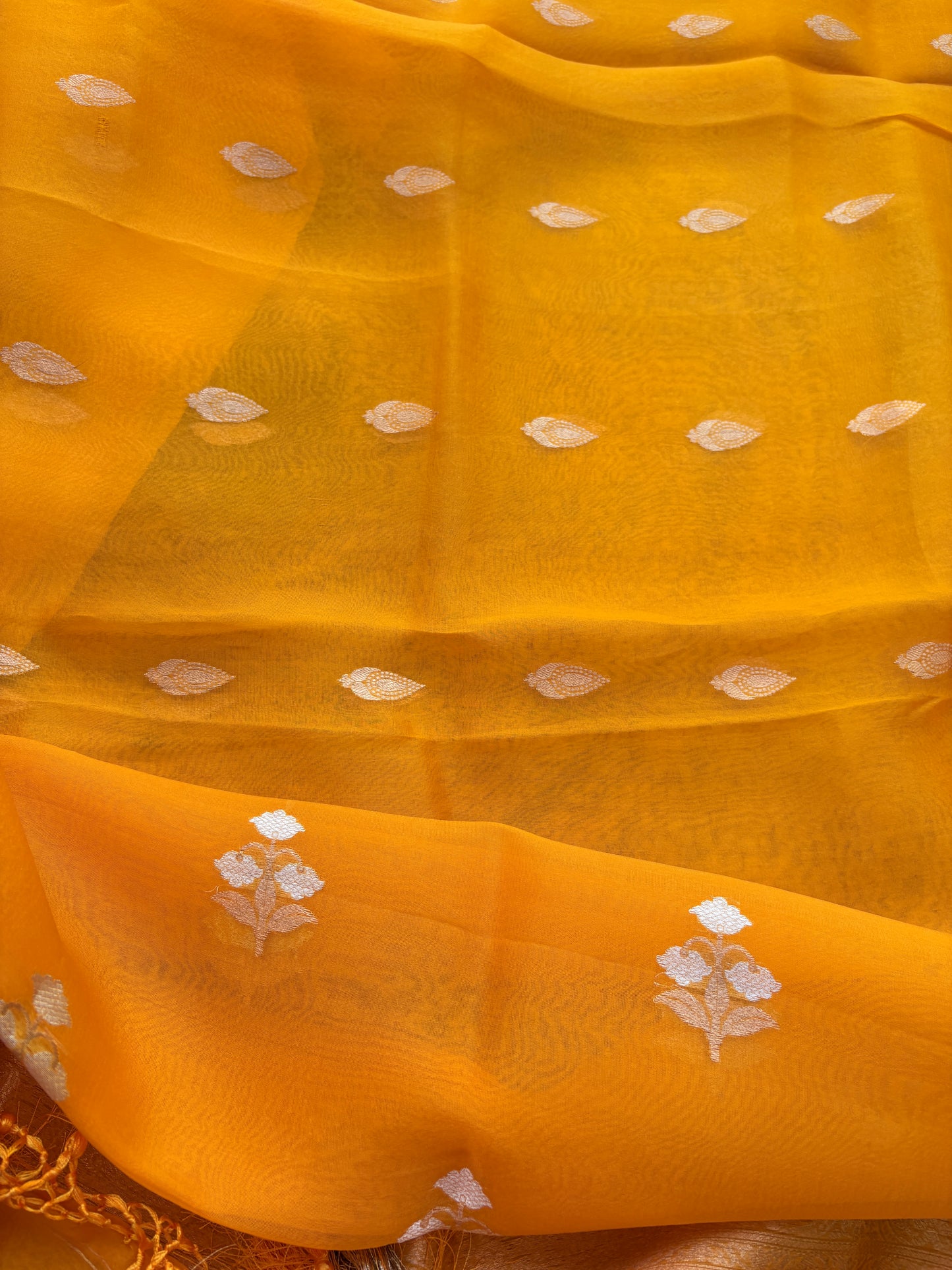 Yellow kora kadhwa silk suit set