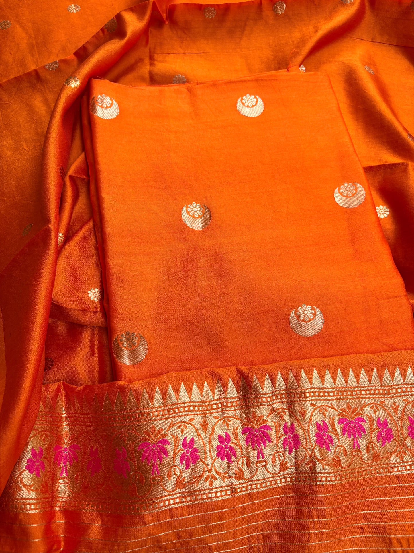 Orange raw artisan kadhwa 3 piece suit set