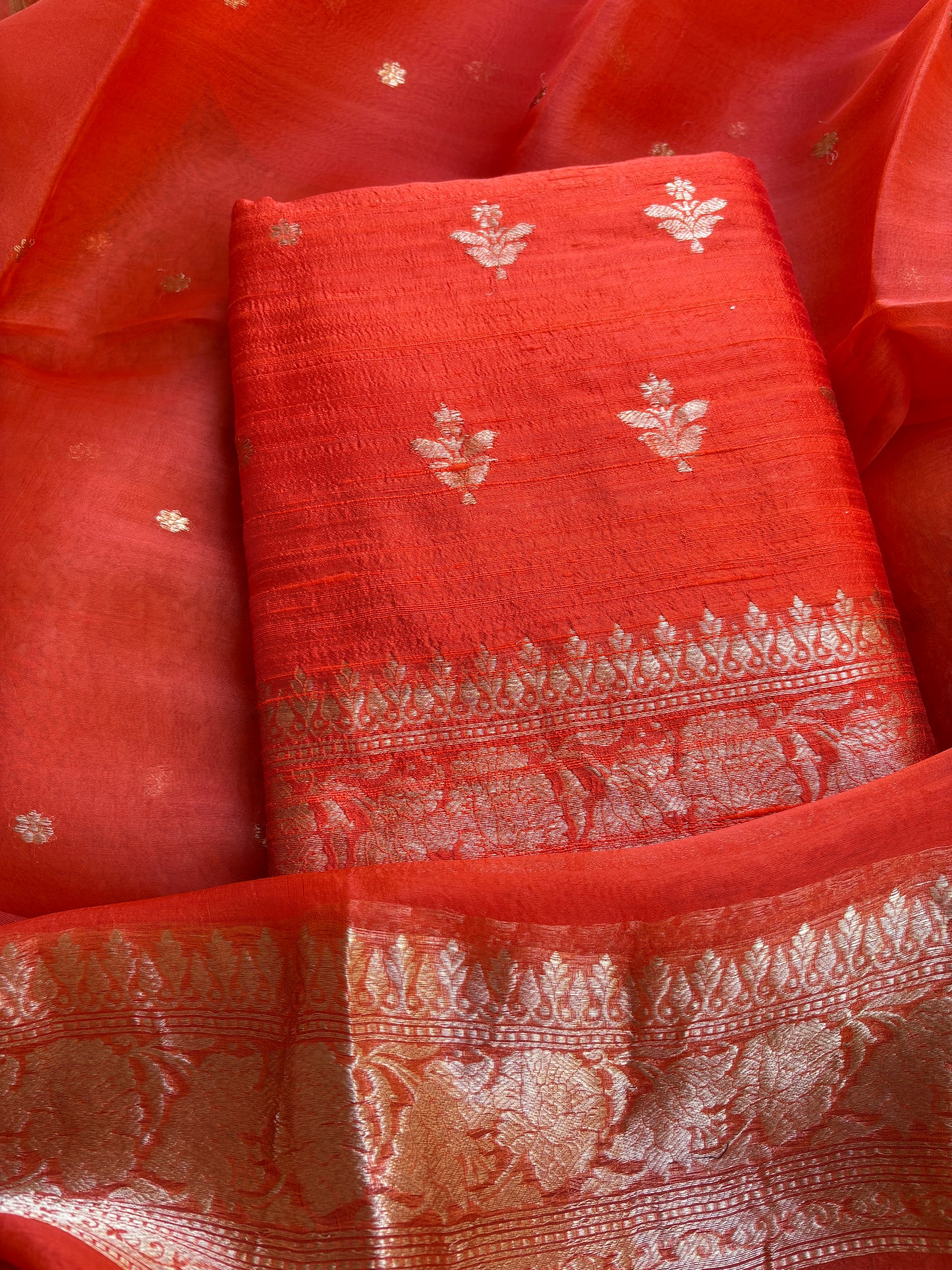 Orange raw silk kadhwa suit set