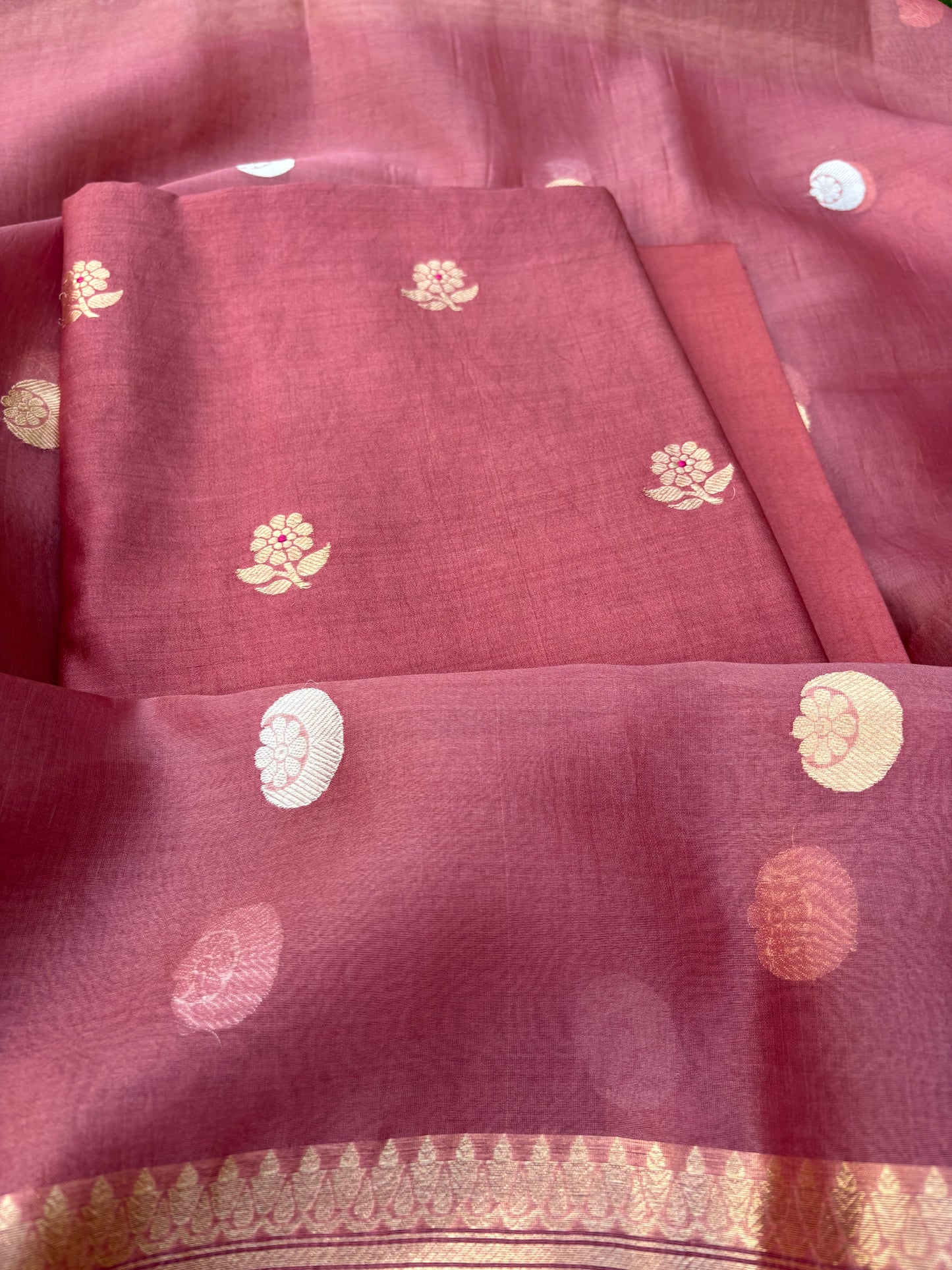 Rust kadhwa Chiniya silk , kora silk Dupatta, plain bottom