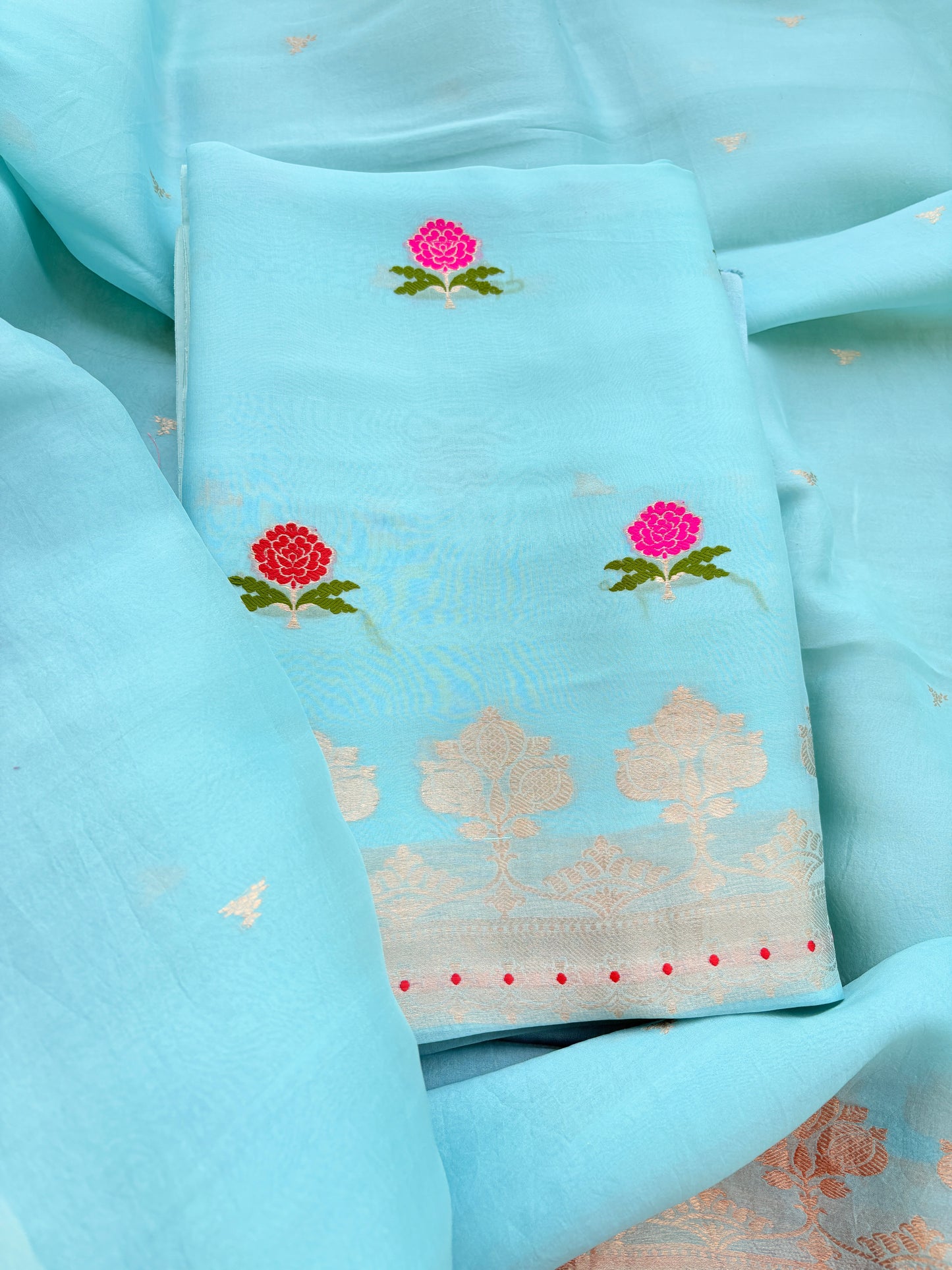 Blue kora kadhwa silk suit set