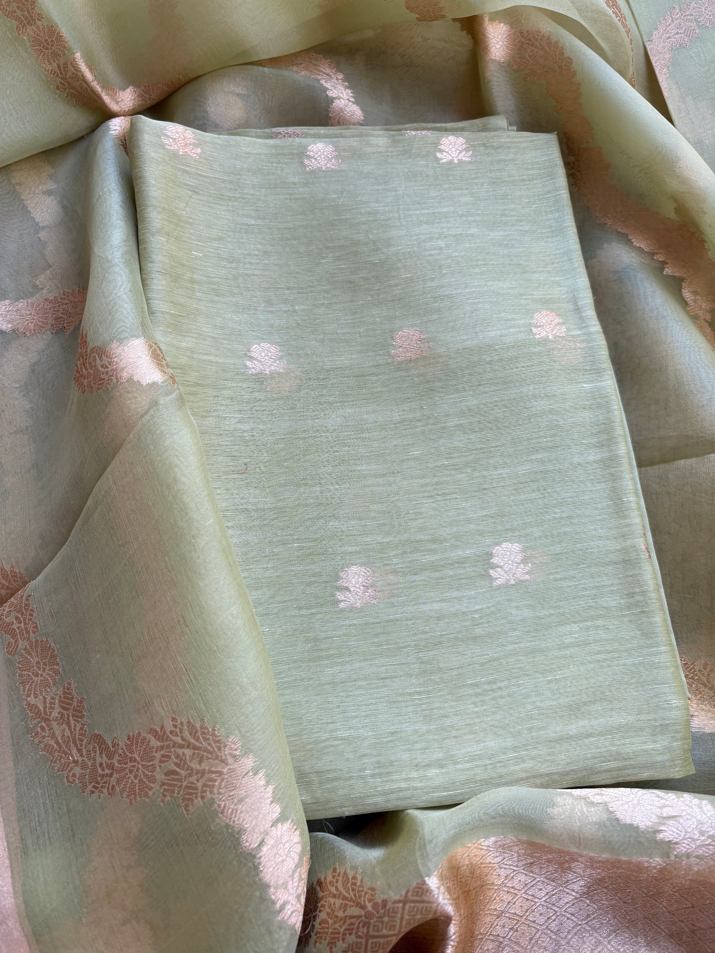 Green linen kadhwa suit set