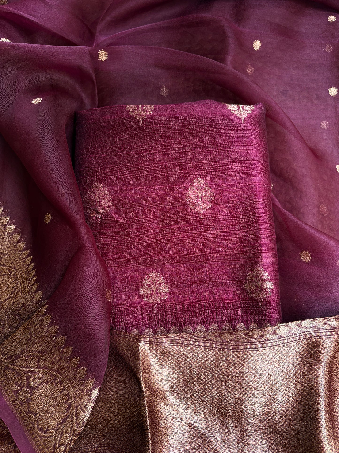 Wine Raw silk suit set