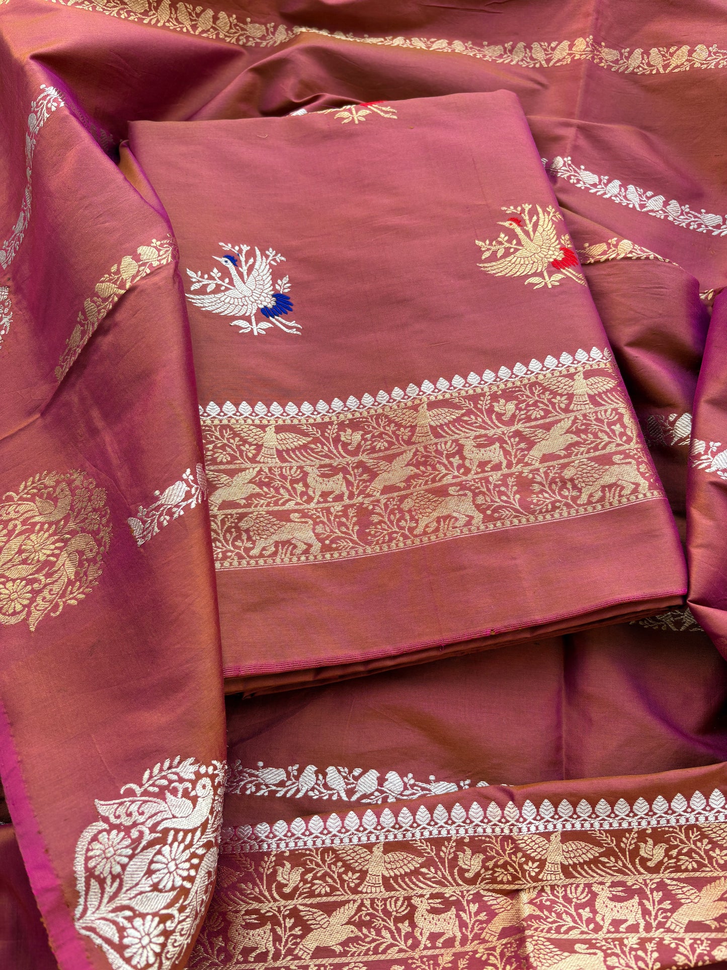 Rust dhoop chau katan by katan silk kadhwa suit set