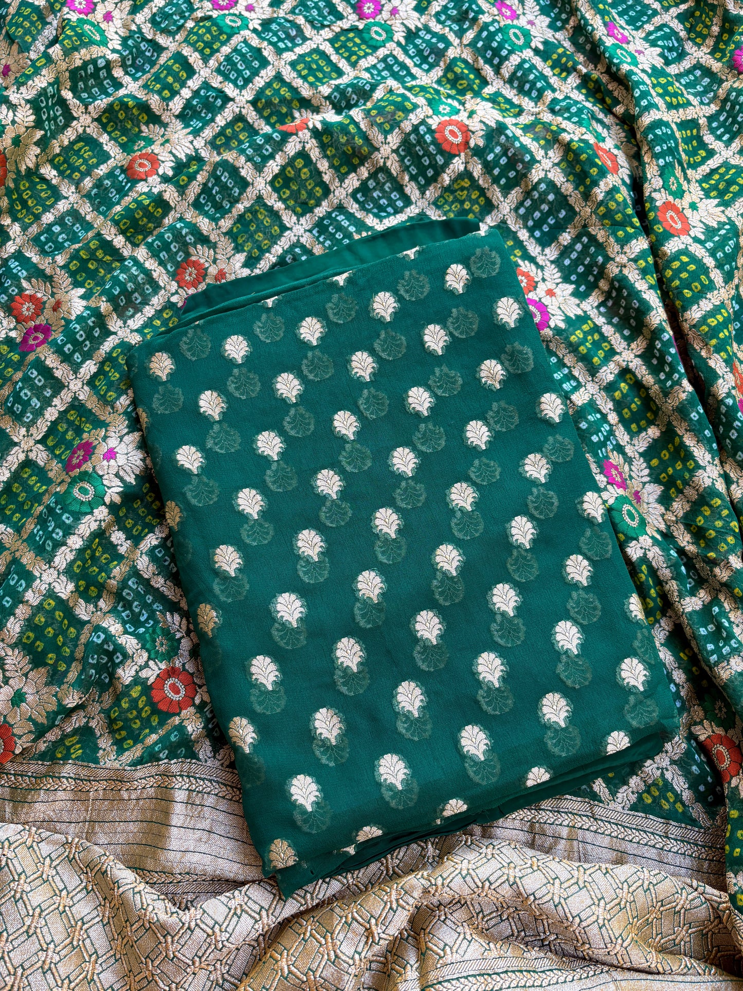 Green Khaddi georgette meenakari suit set