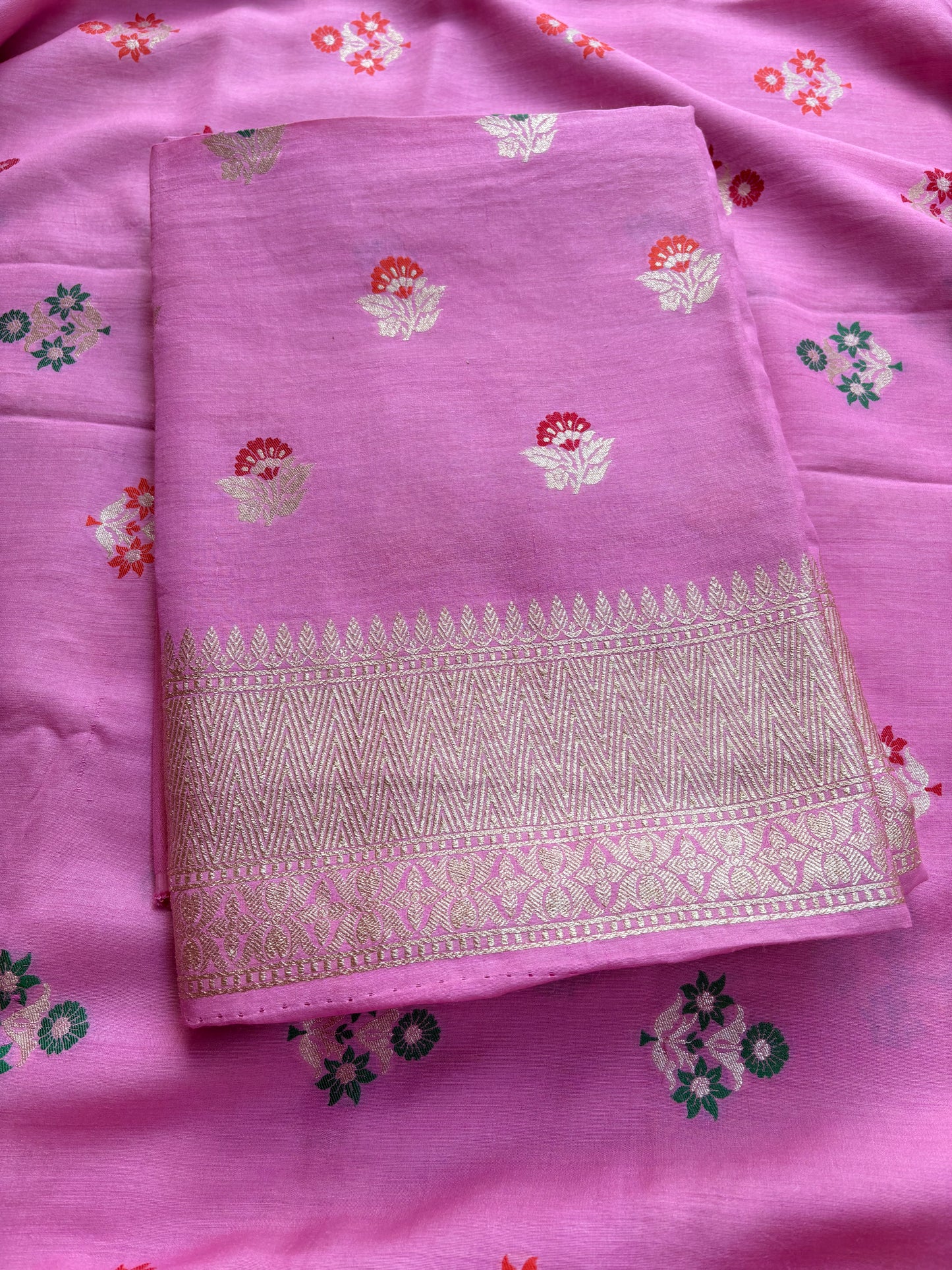 Pink meenadar moonga silk 3 piece suit set
