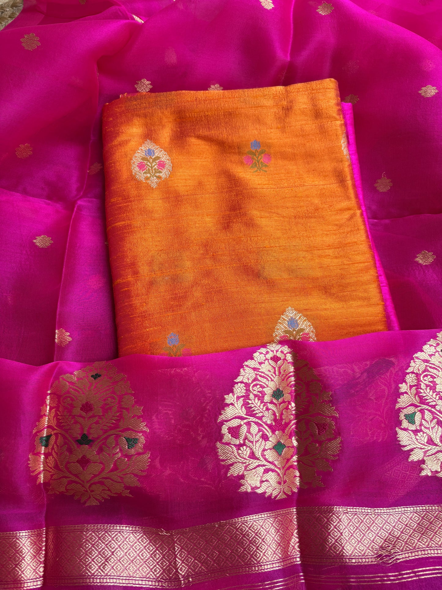 Pure raw silk kurta, bottom , kora kadhwa dupatta