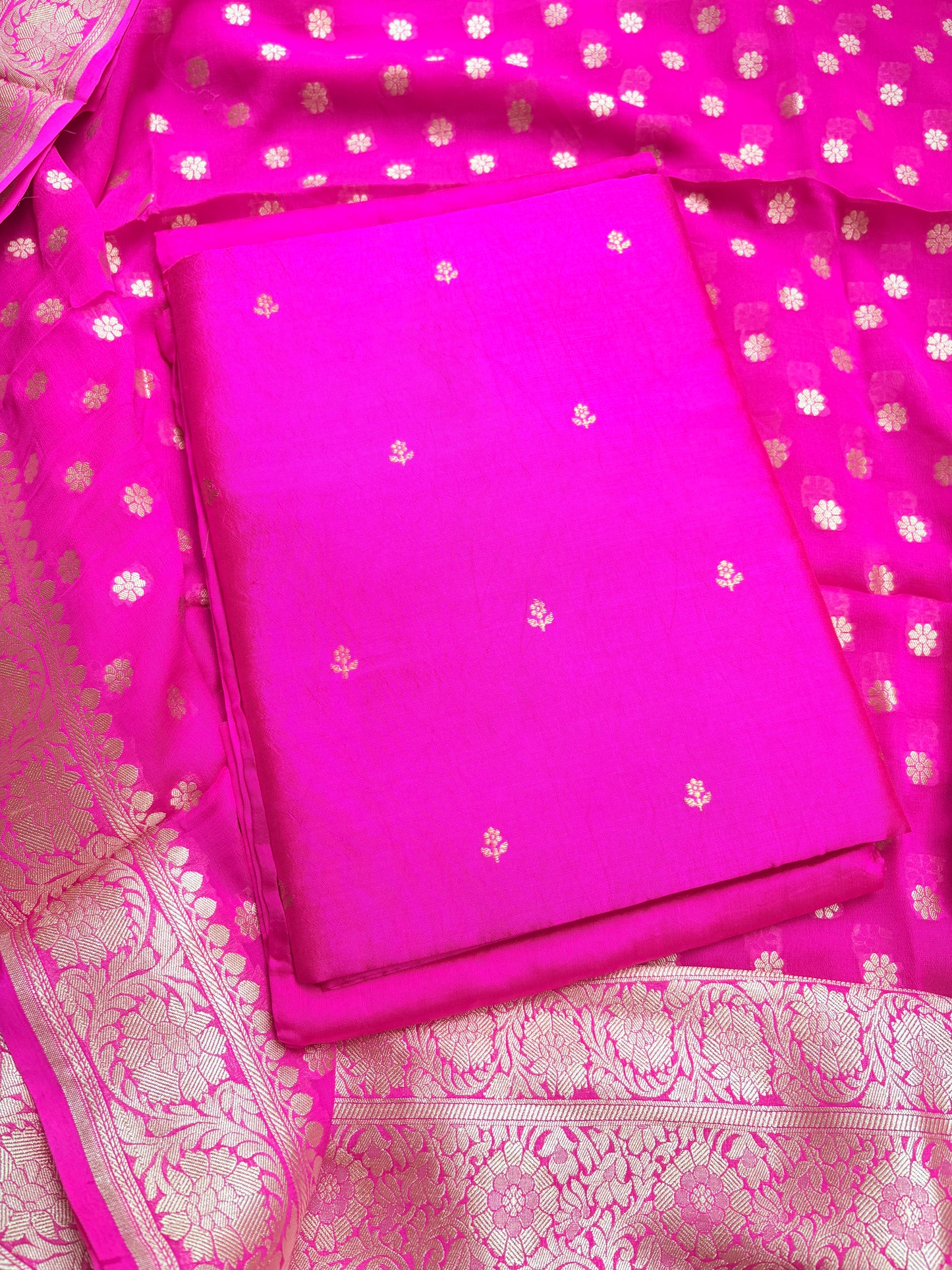 Pink Chiniya silk kurta, bottom and Khaddi georgette dupatta