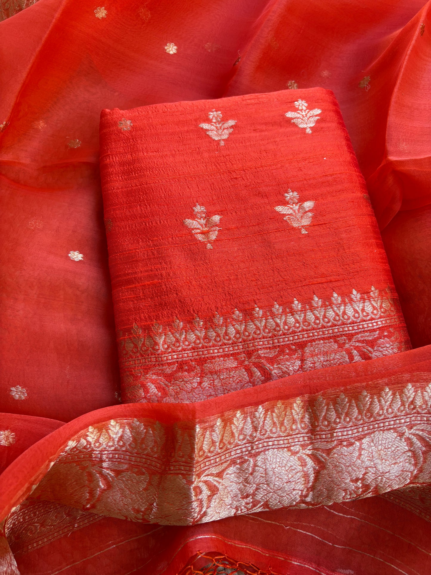 Orange raw silk kadhwa suit set