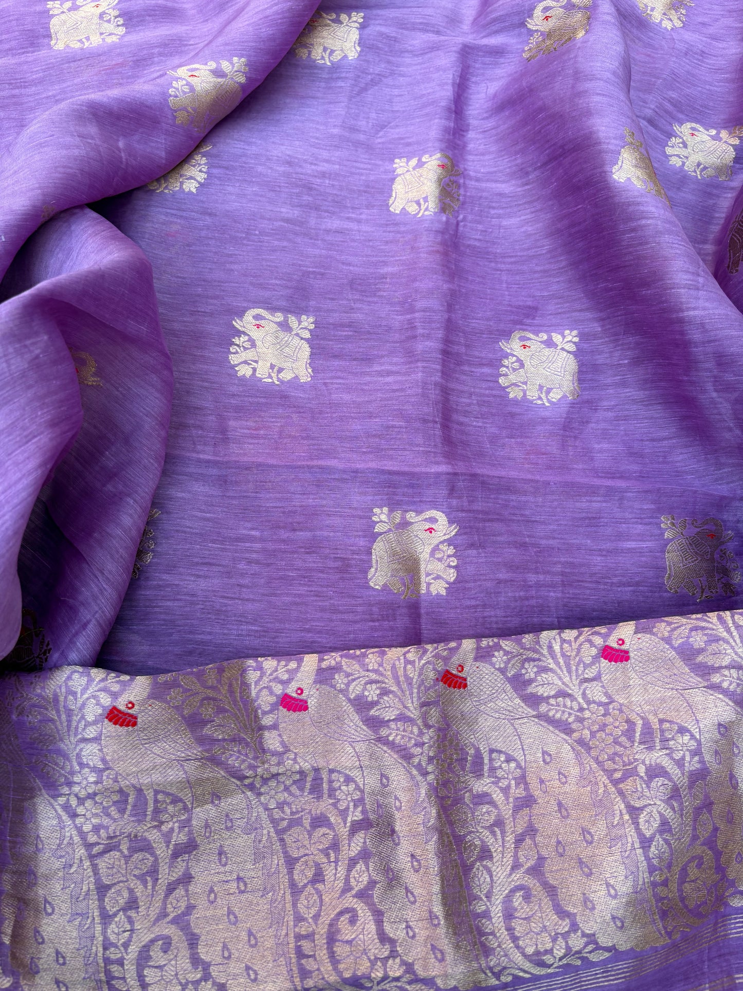 Lavender Linen silk elephant Motif kadhwa suit set