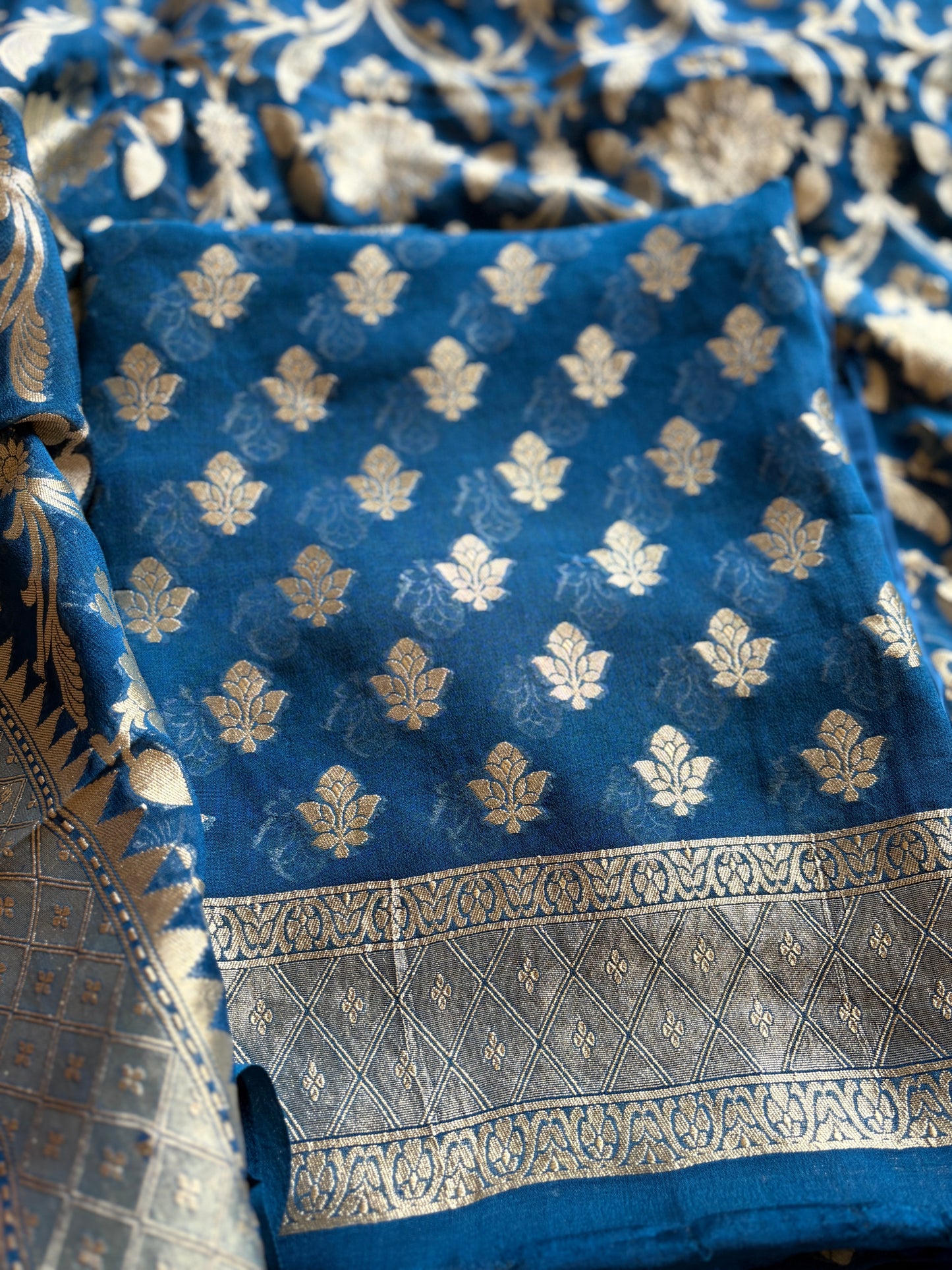 Blue Khaddi georgette 3 pieces suit set