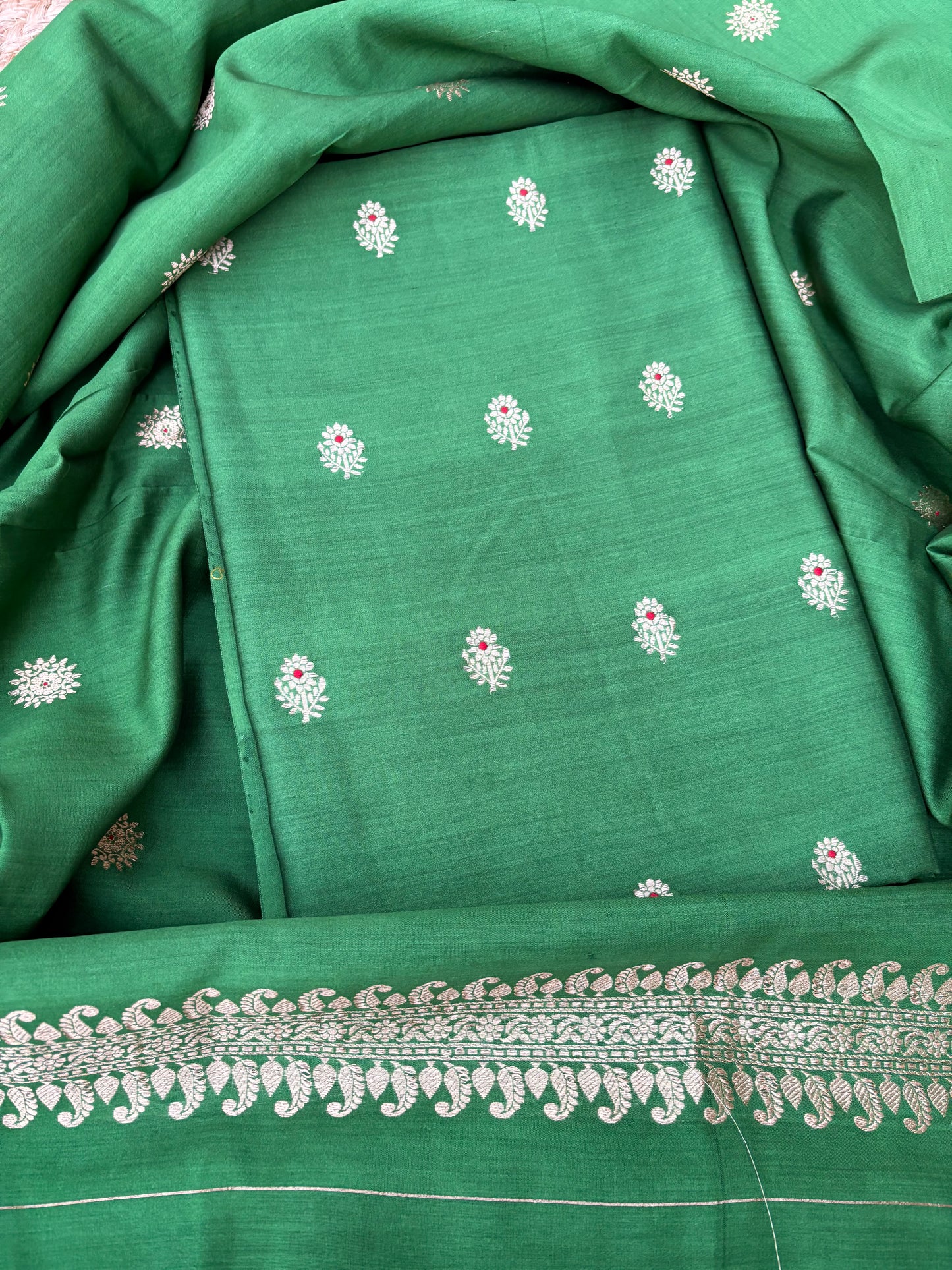 Green Chiniya silk kadhwa 3 piece suit set