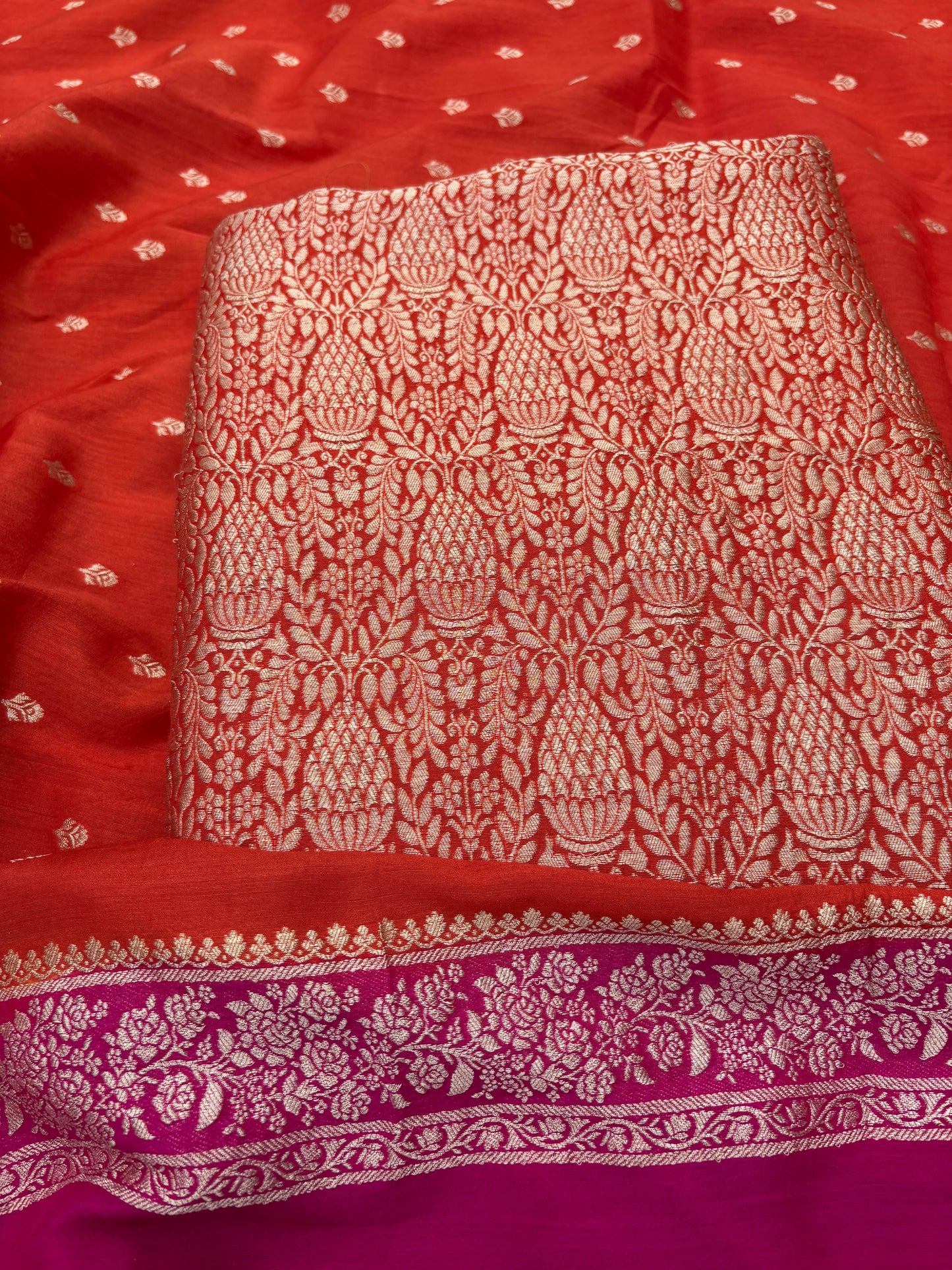 Orange pink moonga silk 3 piece suit set