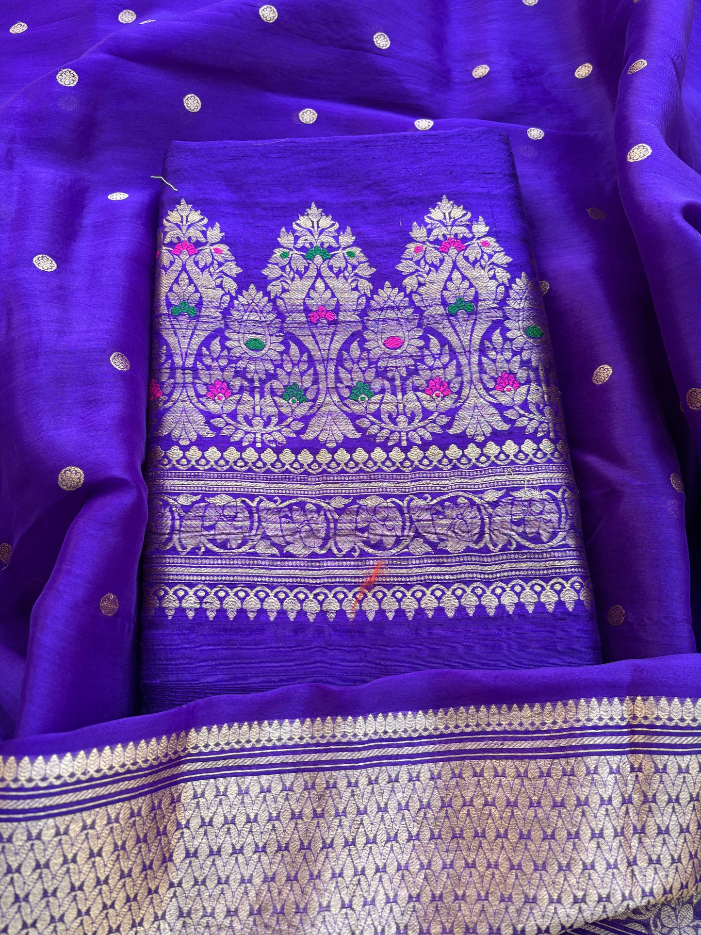 Purple raw silk kadhwa suit with kora silk dupatta