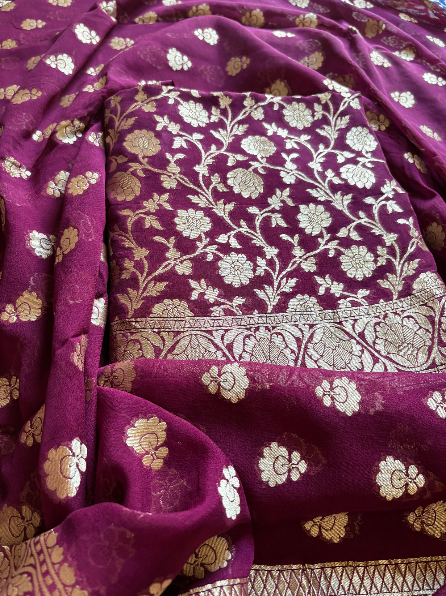 Magenta Khaddi georgette suit set