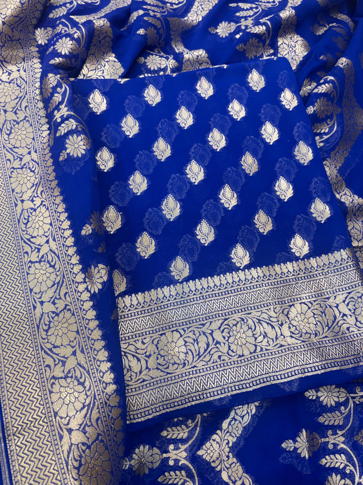 Blue Khaddi georgette suit set