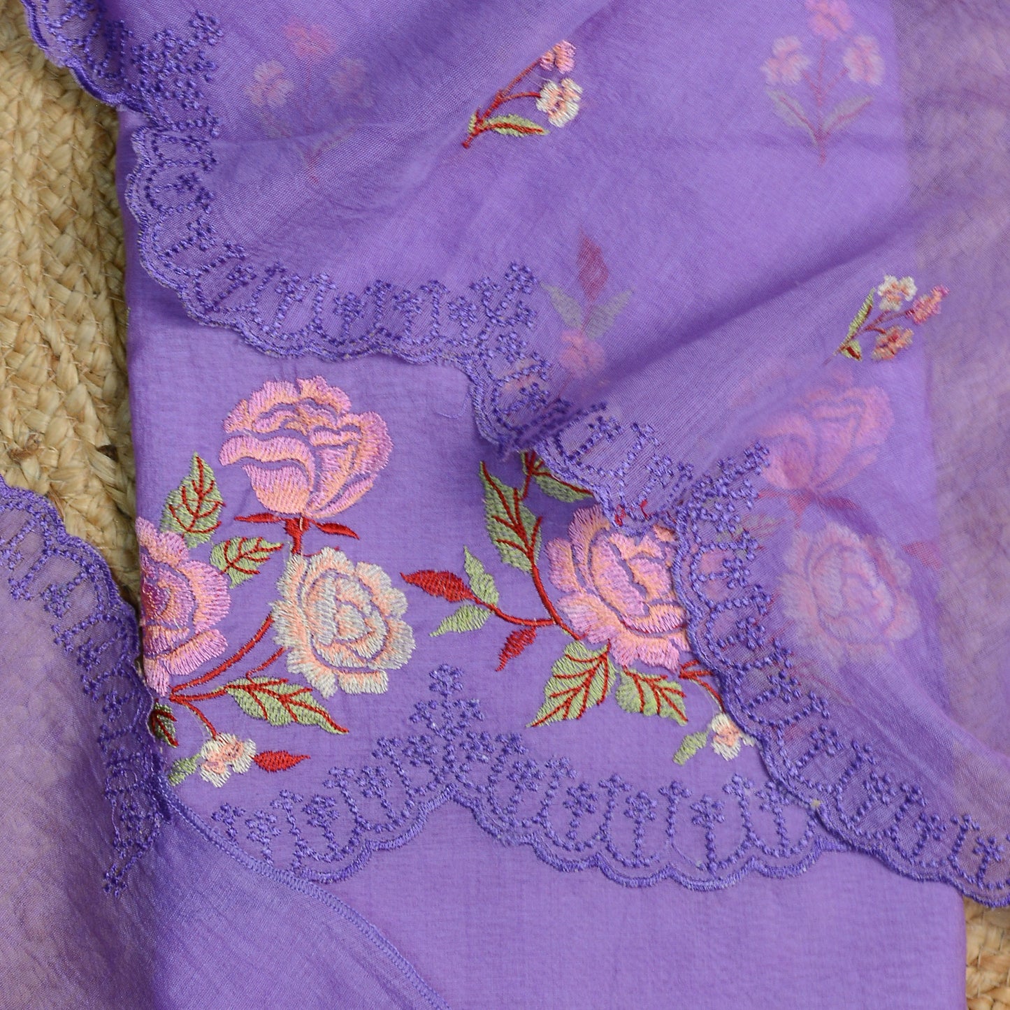 Lavender Chanderi silk embroidered suit set