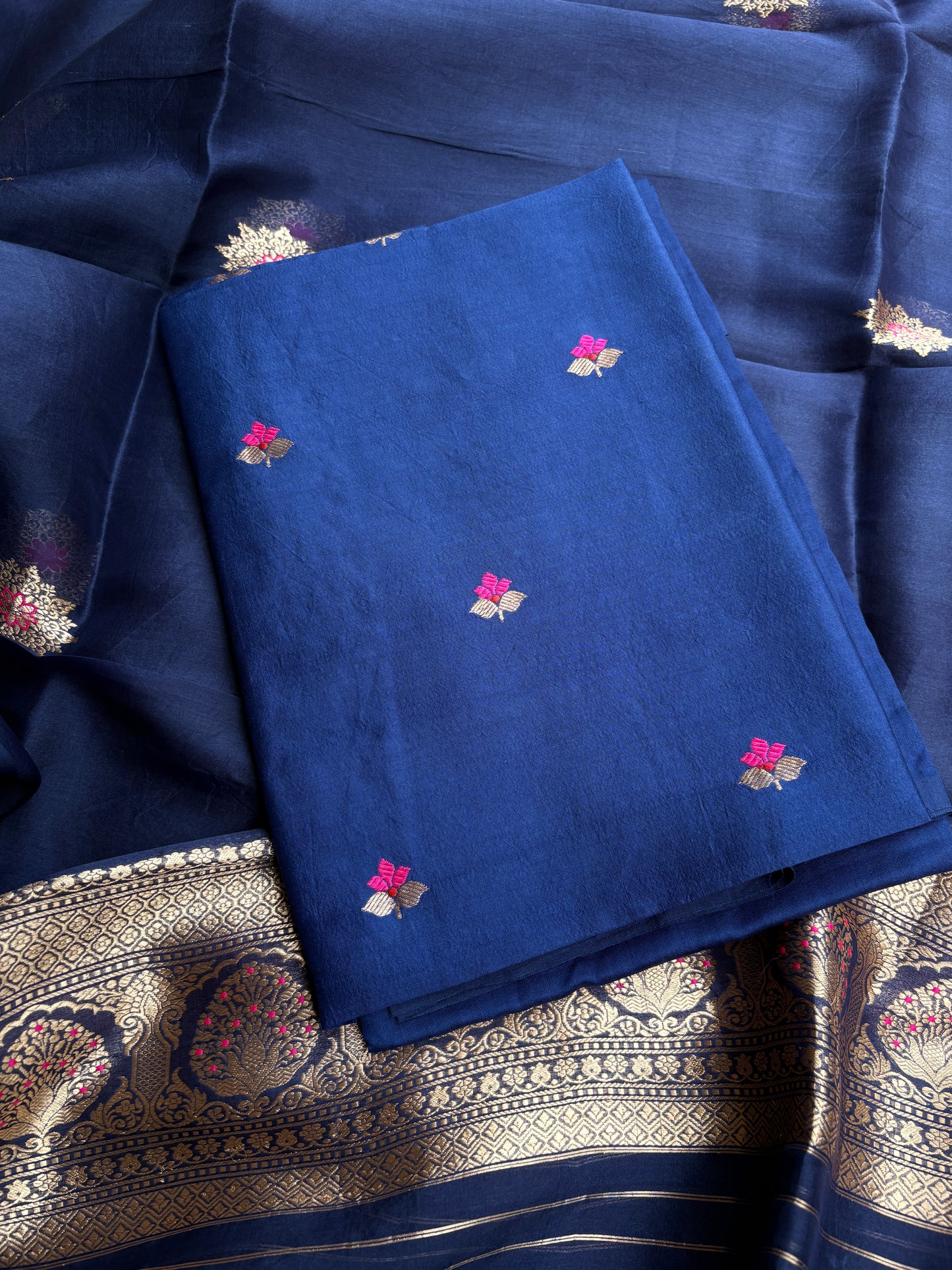 Blue Chiniya kora silk suit set