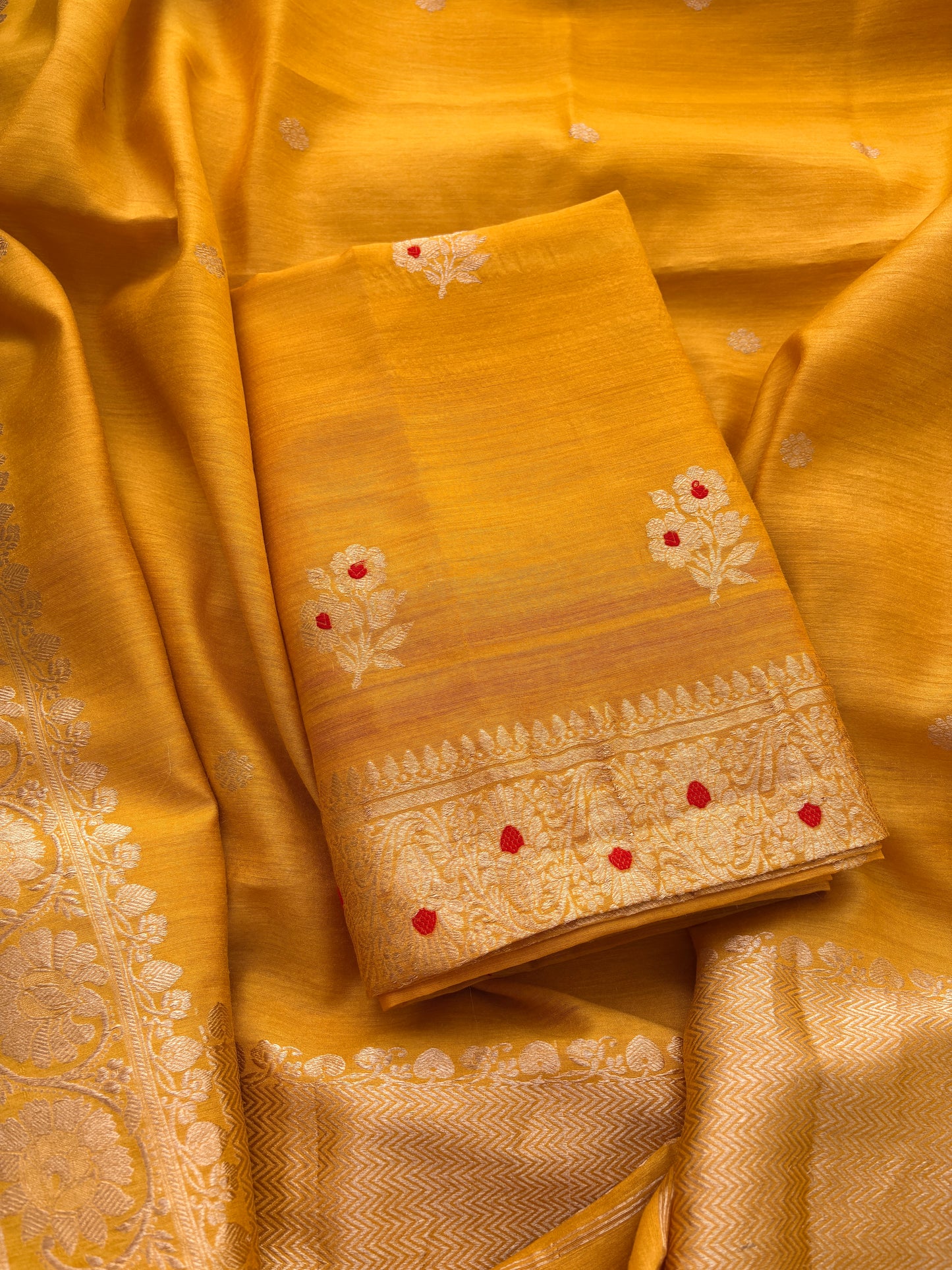 Yellow moonga silk kadhwa suit set