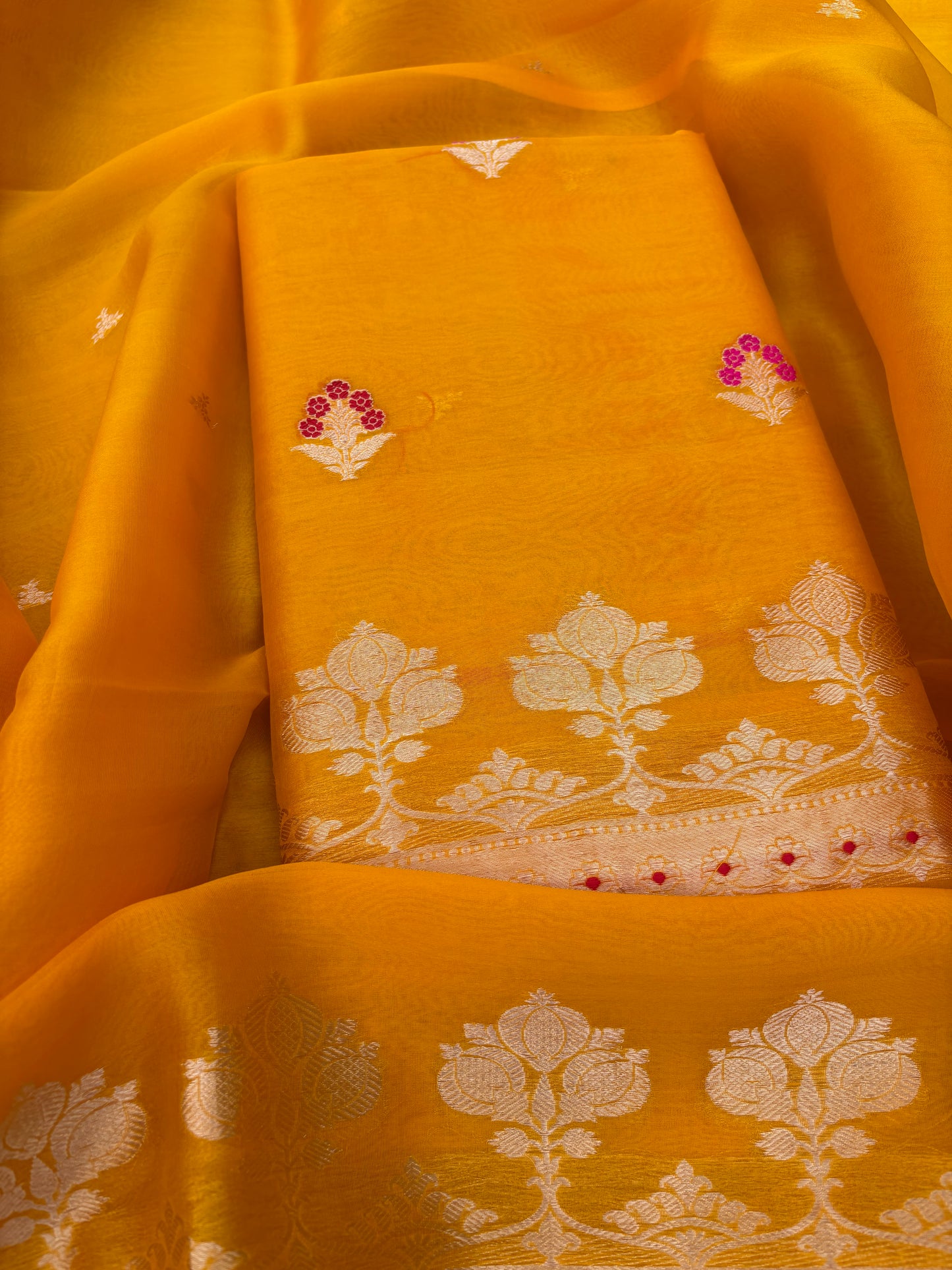 Yellow pure kadhwa silk 3 piece suit