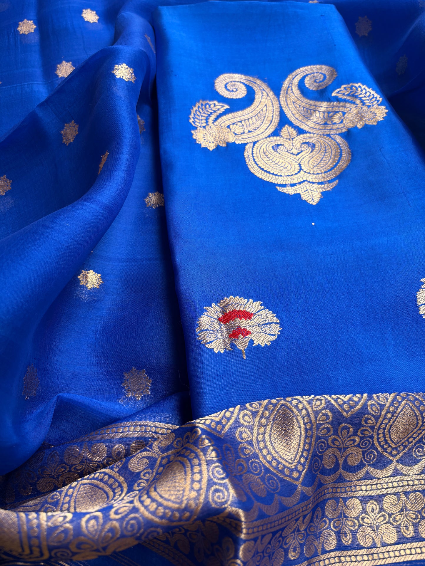 Blue mango silk kadhwa suit set