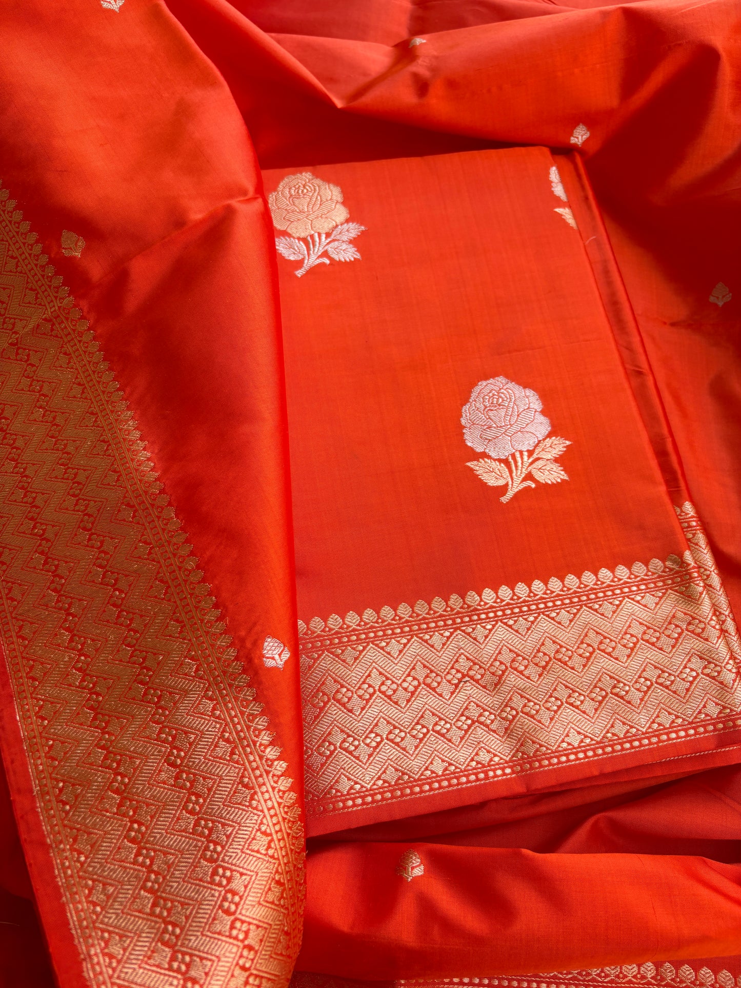 Orange Katan by katan kadhwa silk Suit set