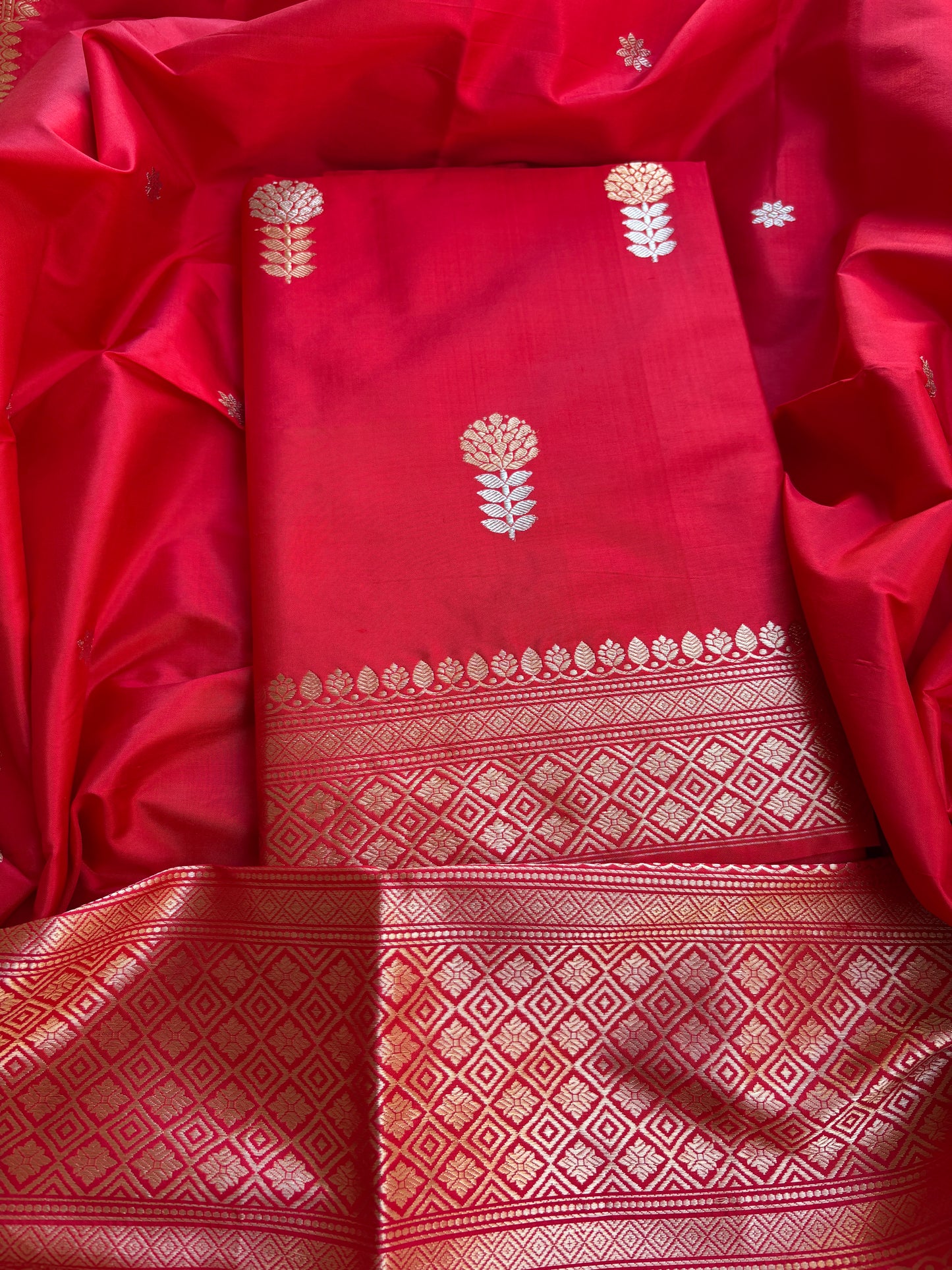 Red katan by katan kadhwa silk suit set
