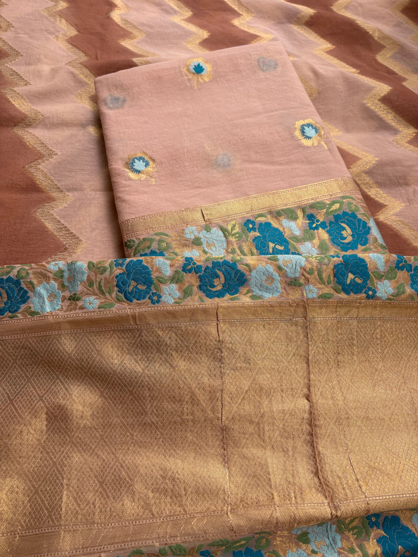 Peach Chanderi cotton 3 piece suit set