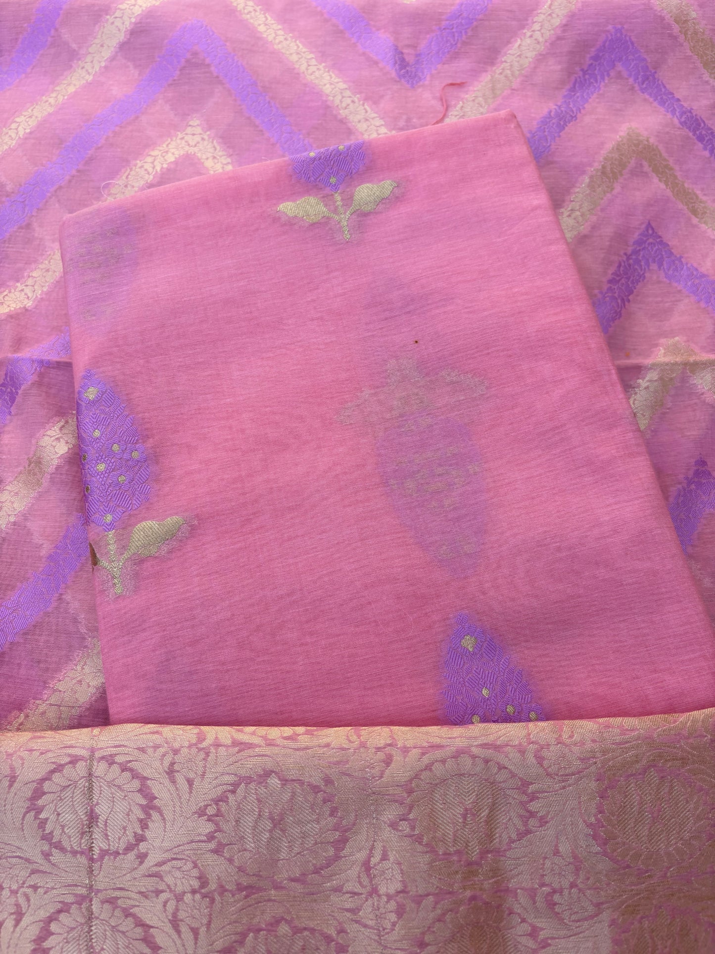 Pink Chanderi 3 piece suit set