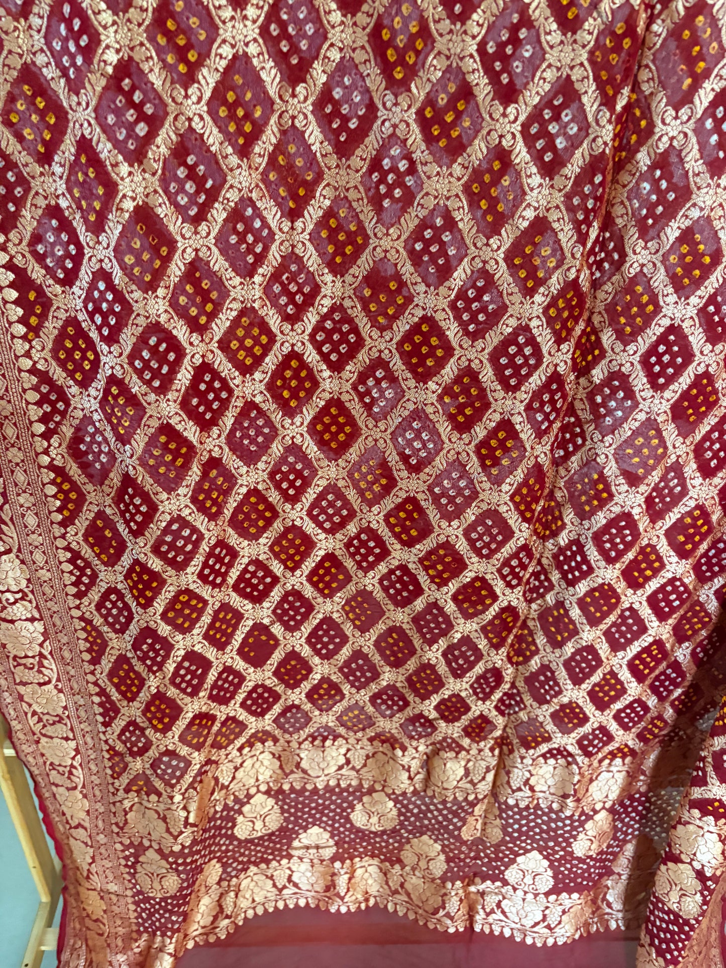 Maroon bandhani Khaddi georgette dupatta