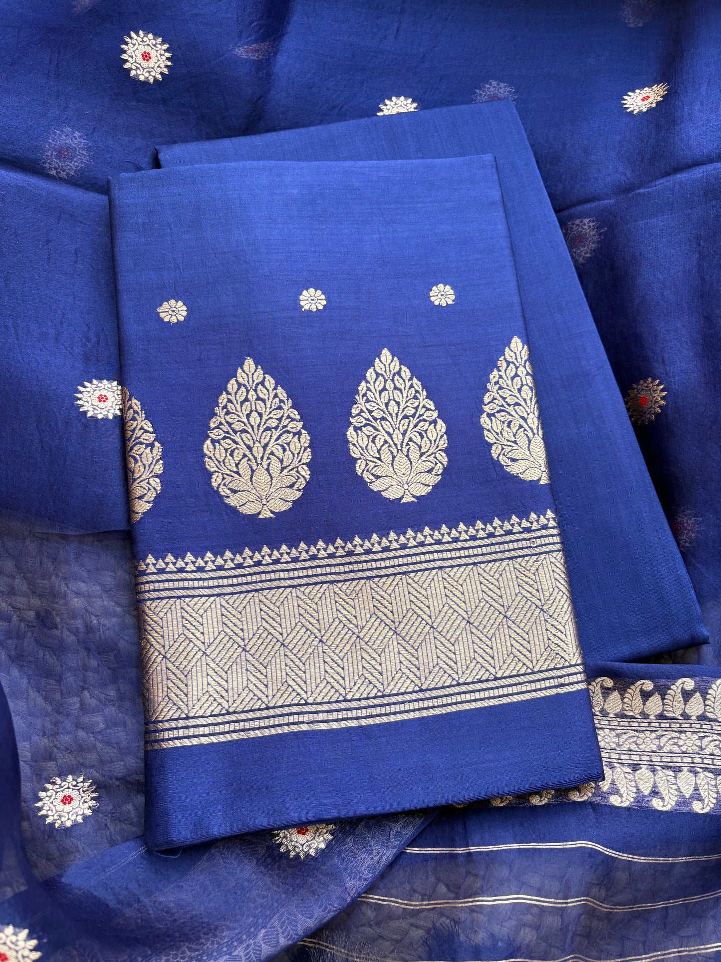 Blue Chiniya silk kurta and kora silk dupatta 3 piece suit set