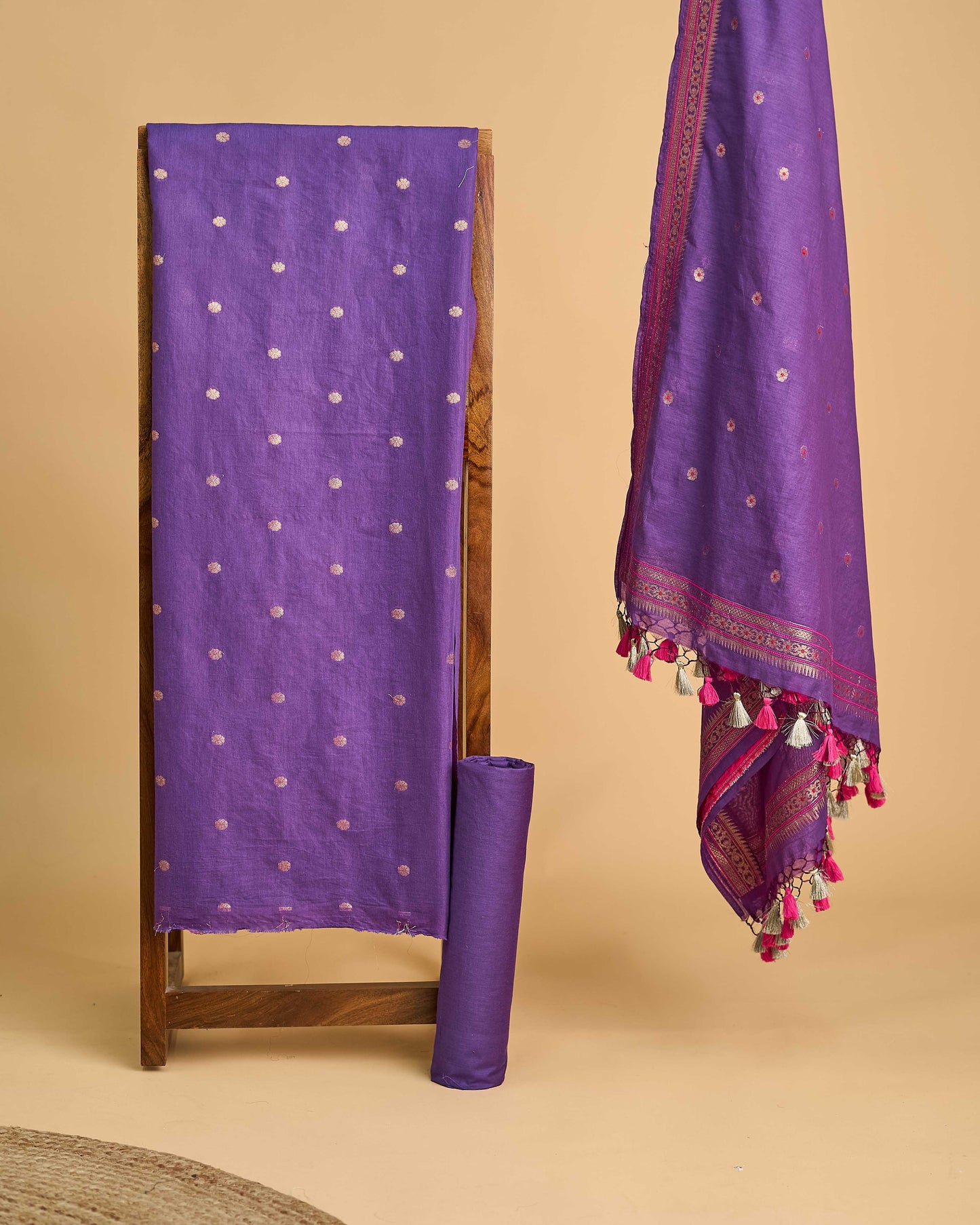 Purple jamdani weaving chanderi cotton 3 piece suit