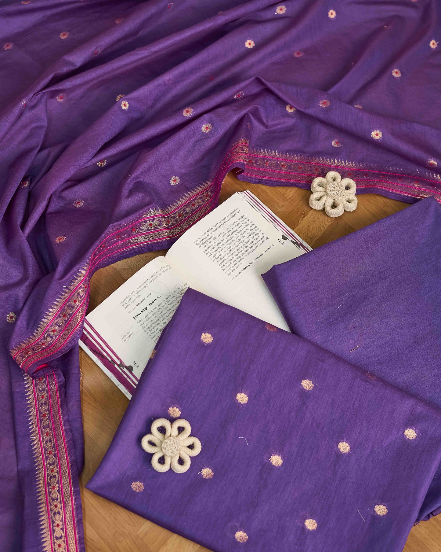 Purple jamdani weaving chanderi cotton 3 piece suit