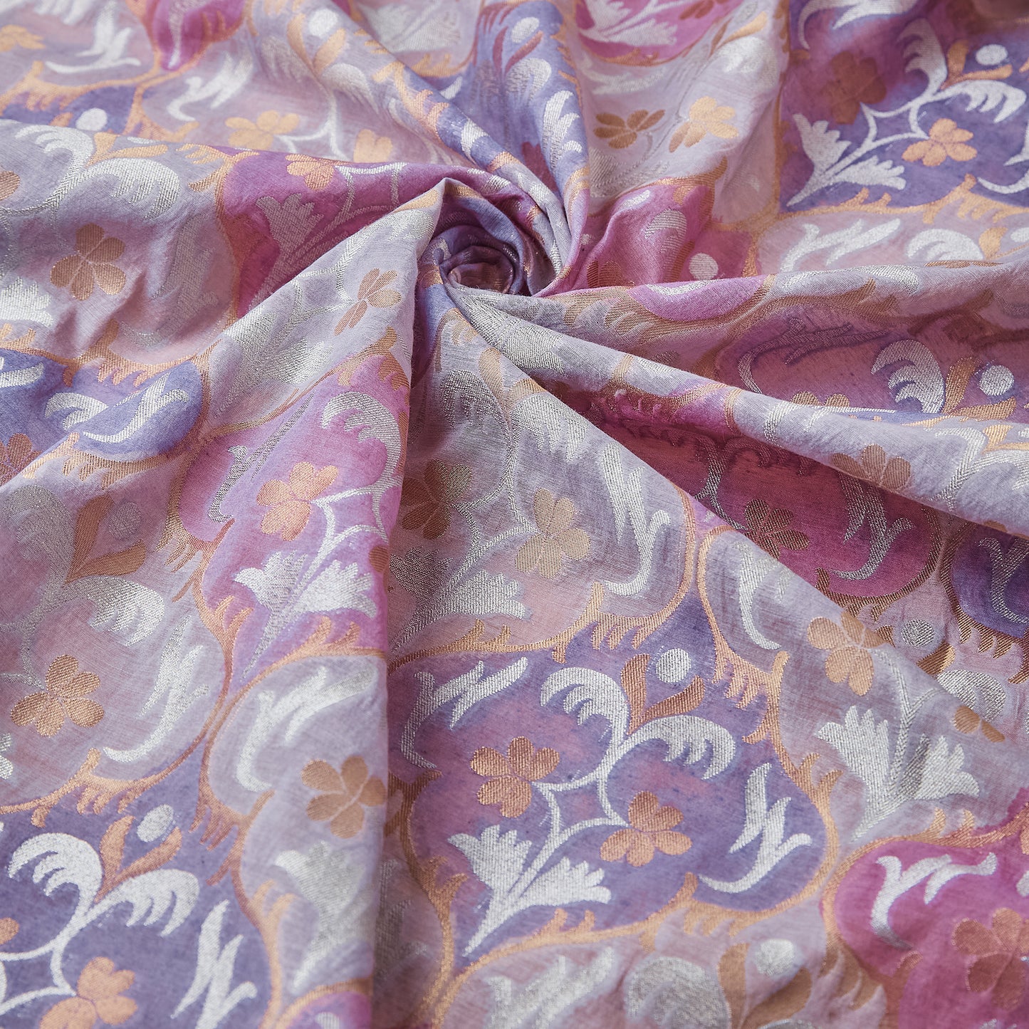 Lavender Tilfi Weaving Chanderi Cotton Suit Set with Self Multicolored dupatta