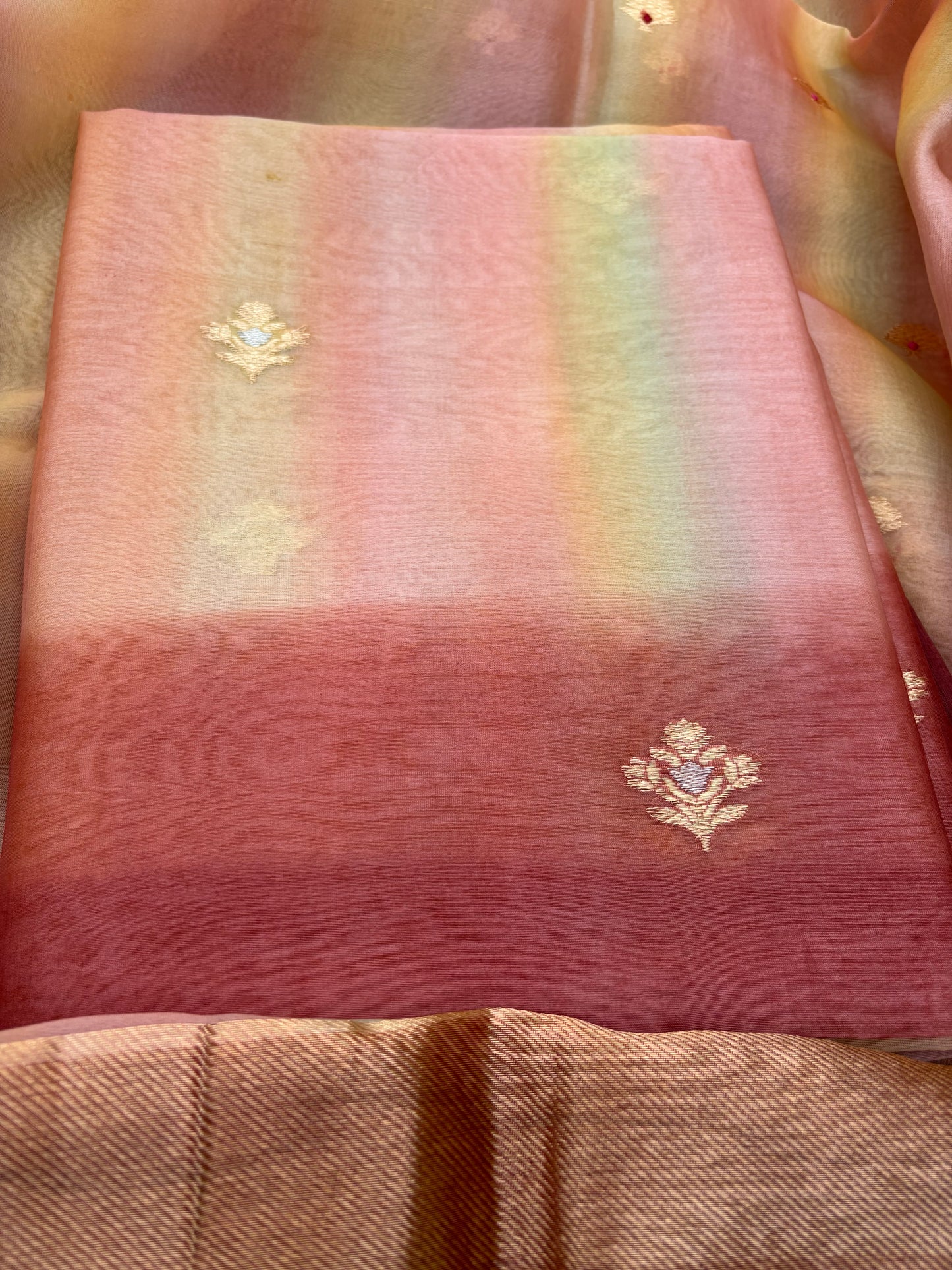 Rust shaded kora kadhwa silk 3 piece suit set