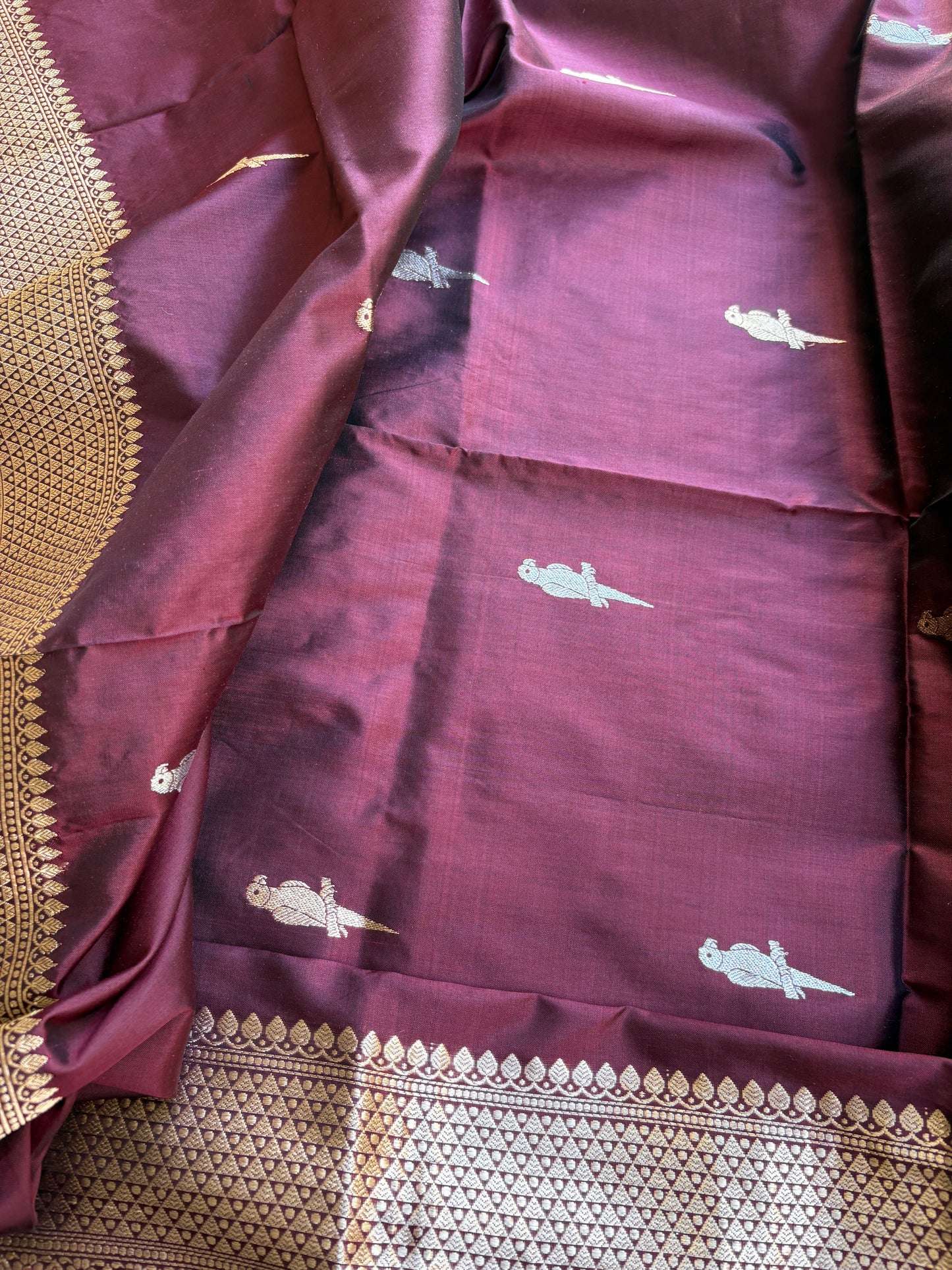 Wine katan by katan silk kadhwa suit set