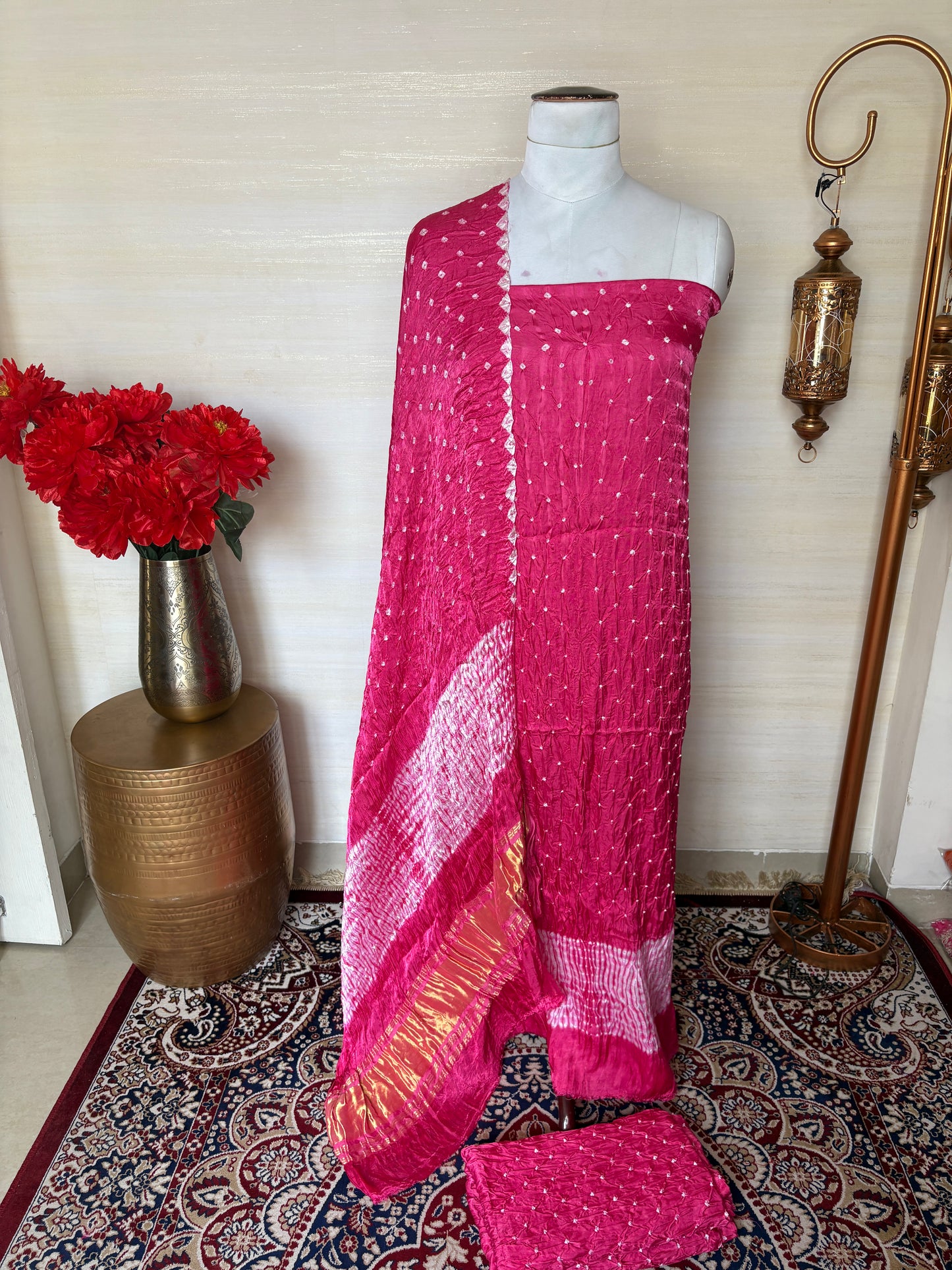 Pink bandhani suit set