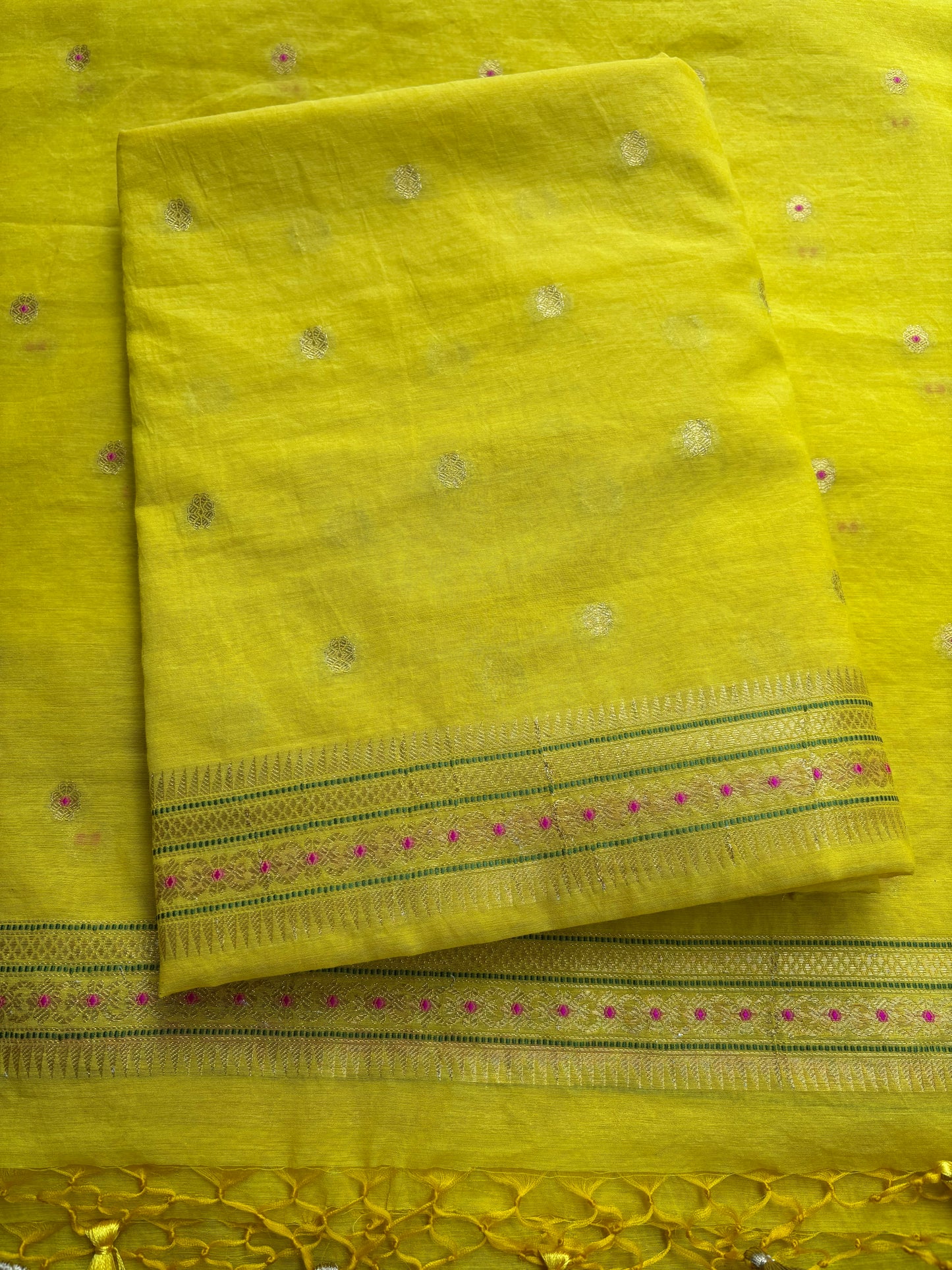 Yellow cotton jamdani 3 piece suit set
