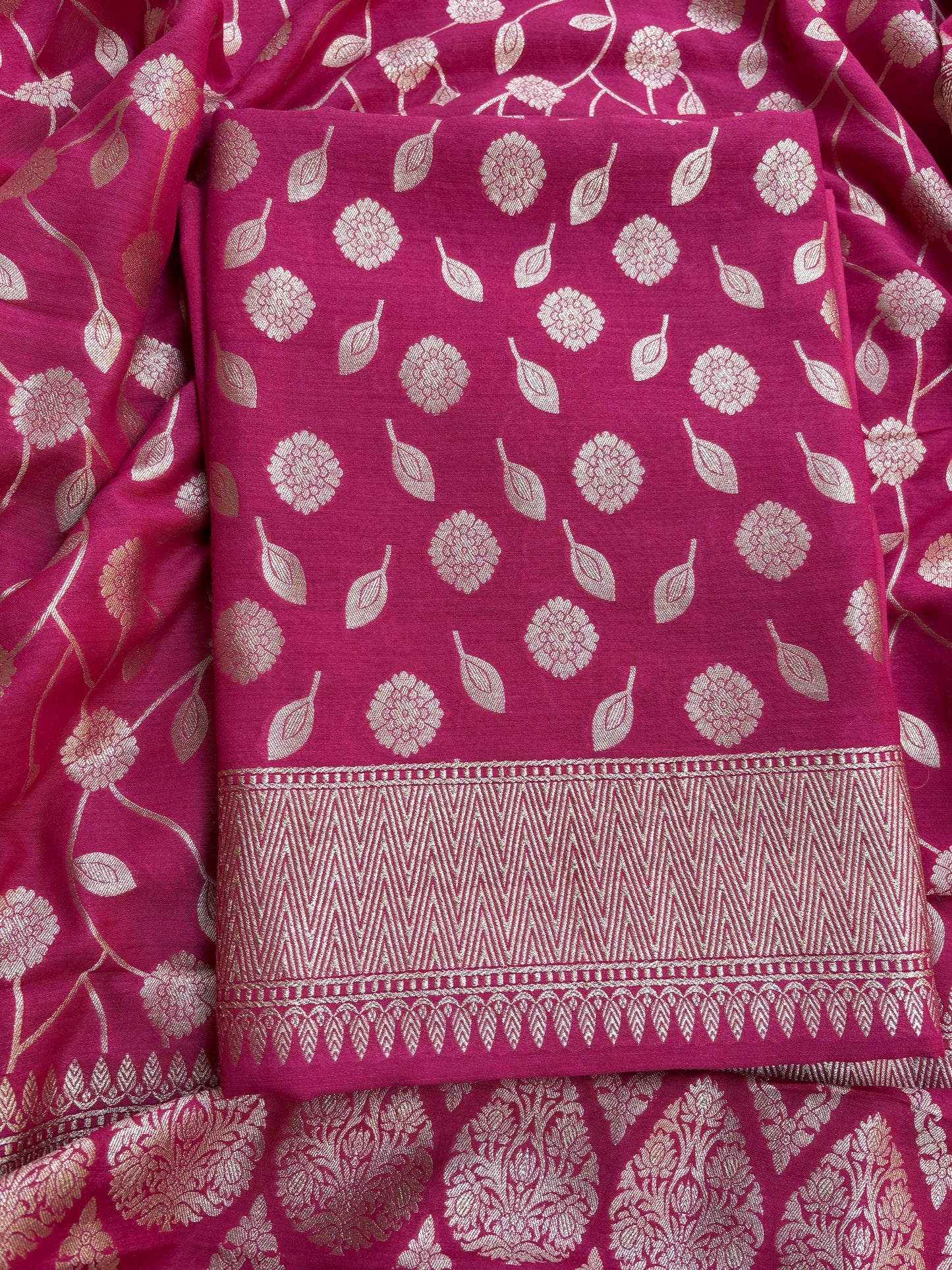 Pink moonga silk 3 piece suit set